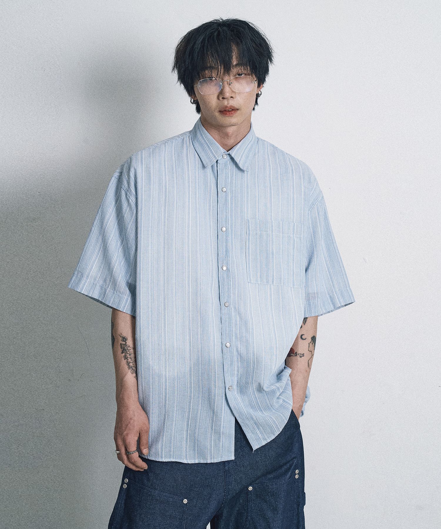 MUSINSA | EASY NO EASY Fade washed striped short sleeve