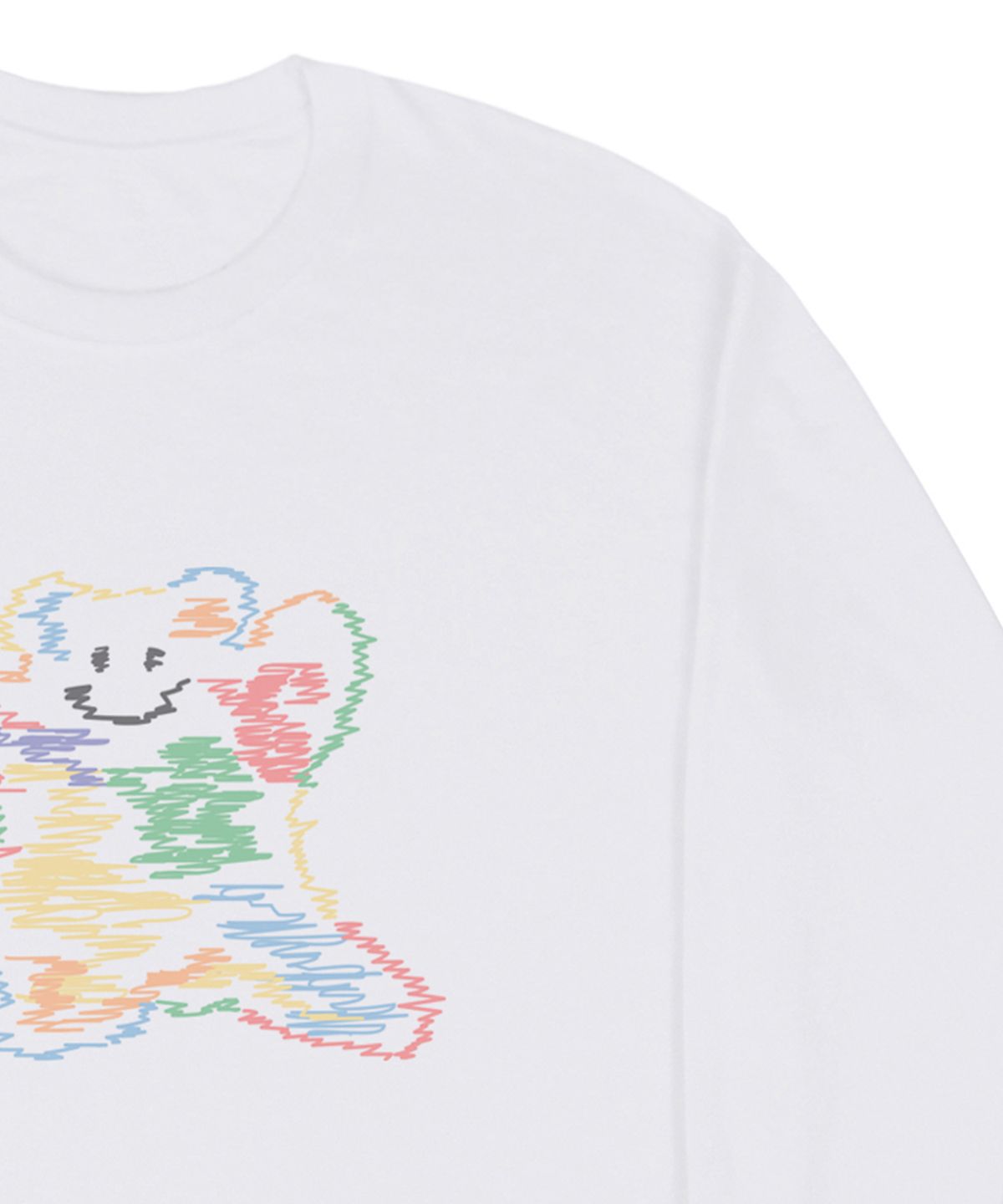 그레이버(GRAVER) [UNISEX]레인보우 빅 구름 베어스마일 롱슬리브 티셔츠_화이트