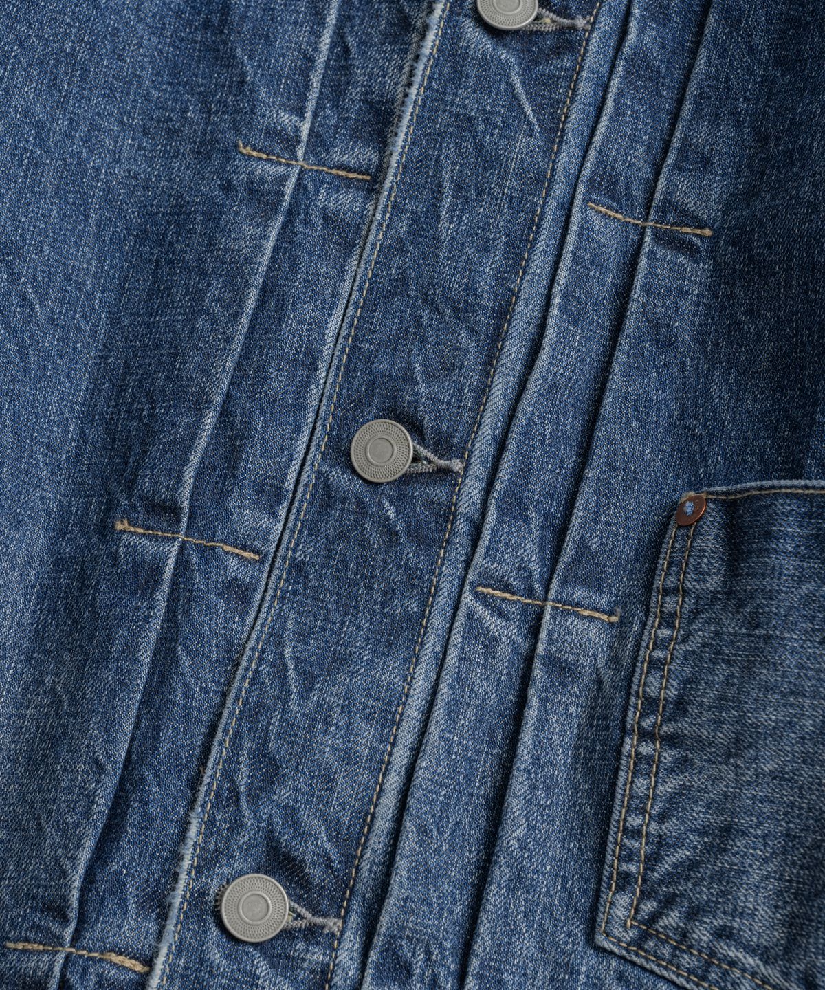 비헤비어(BEHEAVYER) DISTRESSED TYPE-1 DENIM JACKET  washed blue