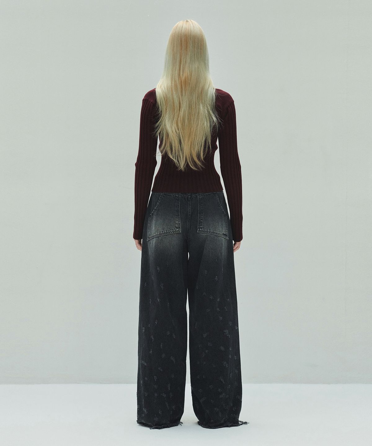 다이애그널(DIAGONAL) DAMAGE DENIM PANTS (black)