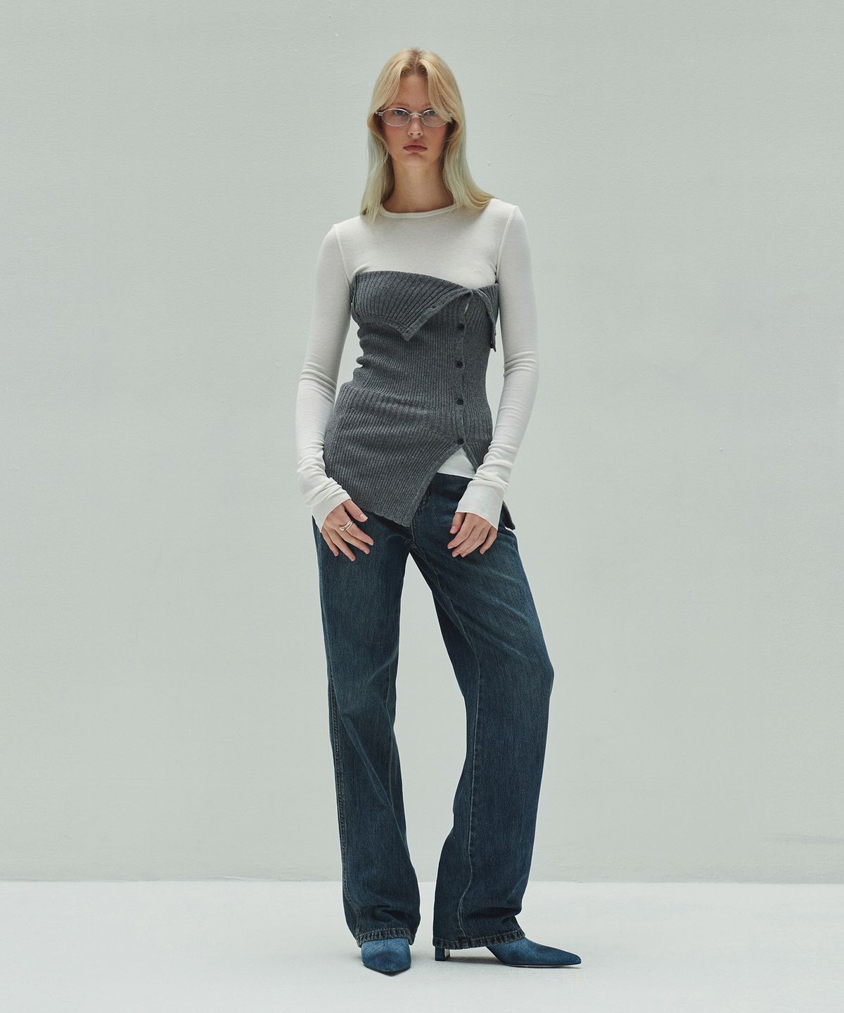 다이애그널(DIAGONAL) BASIC LINE DENIM PANTS (dark blue)