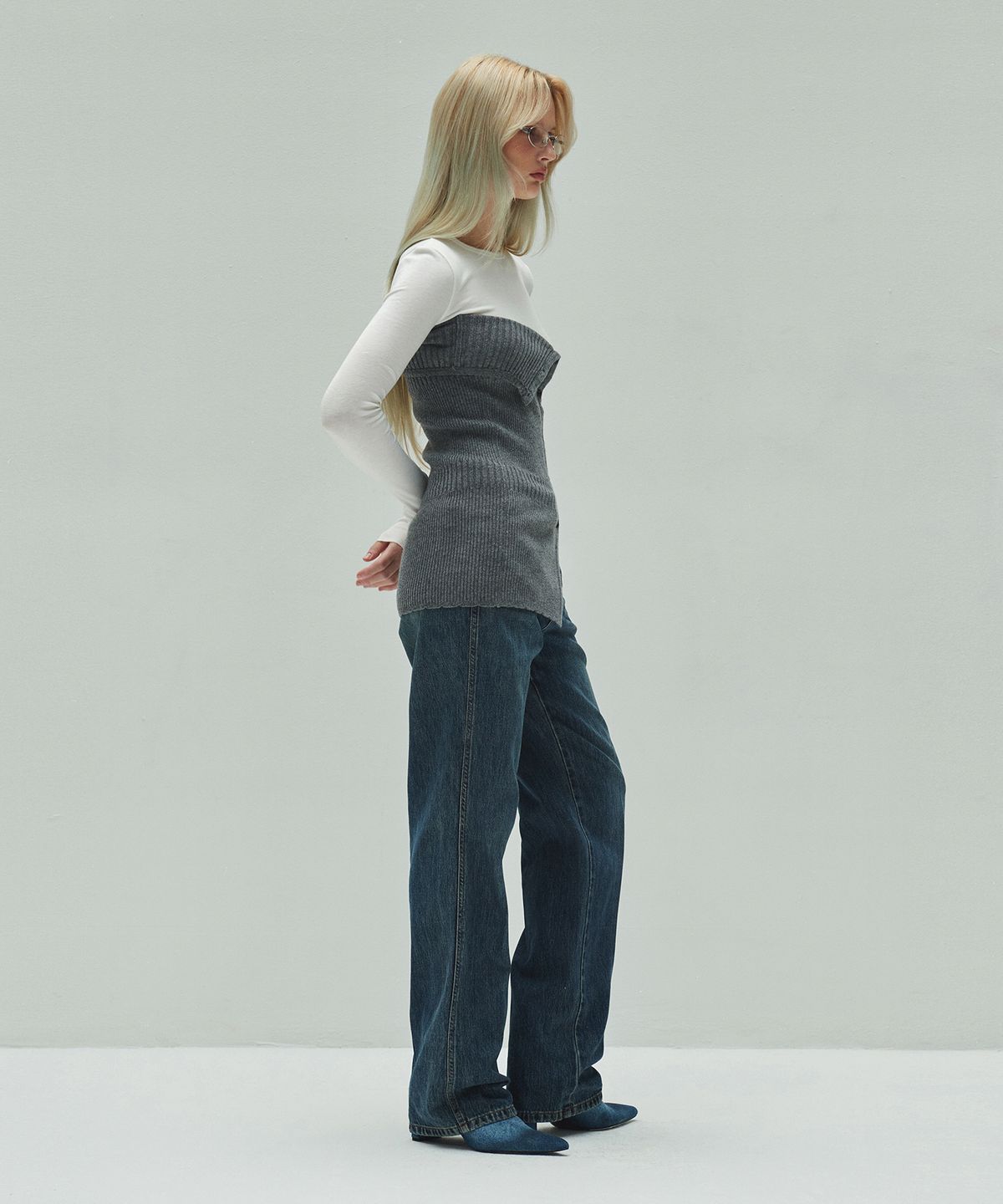 다이애그널(DIAGONAL) BASIC LINE DENIM PANTS (dark blue)