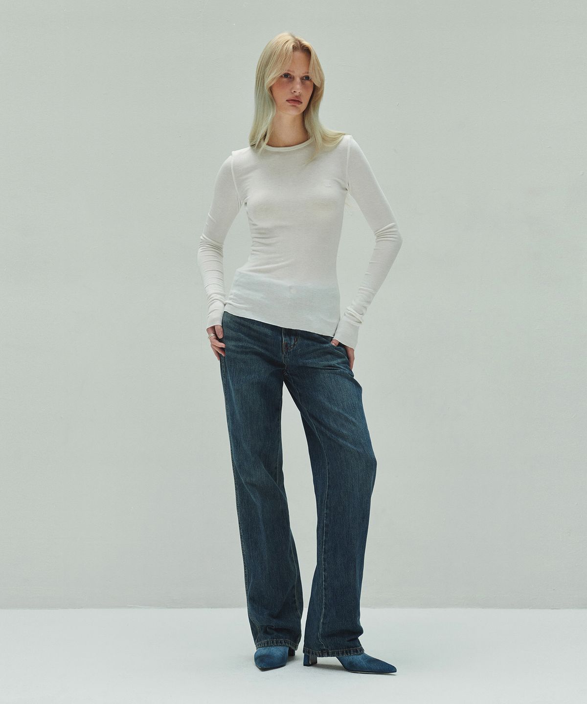 다이애그널(DIAGONAL) BASIC LINE DENIM PANTS (dark blue)