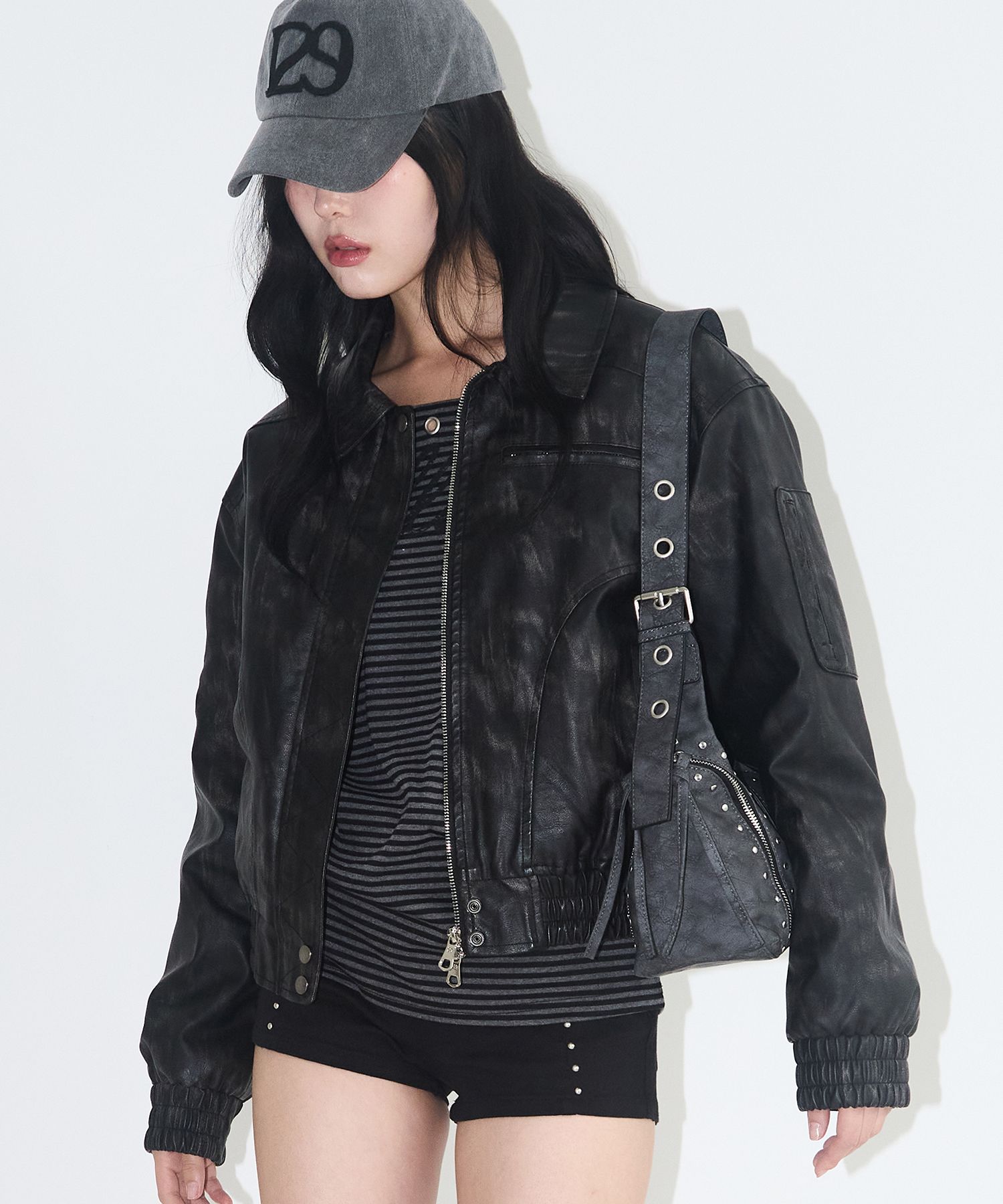 ジャケット・アウター ILLIGO Washed leather bomber jacket MUSINSA | ILLIGO Washed leather bomber jacket black