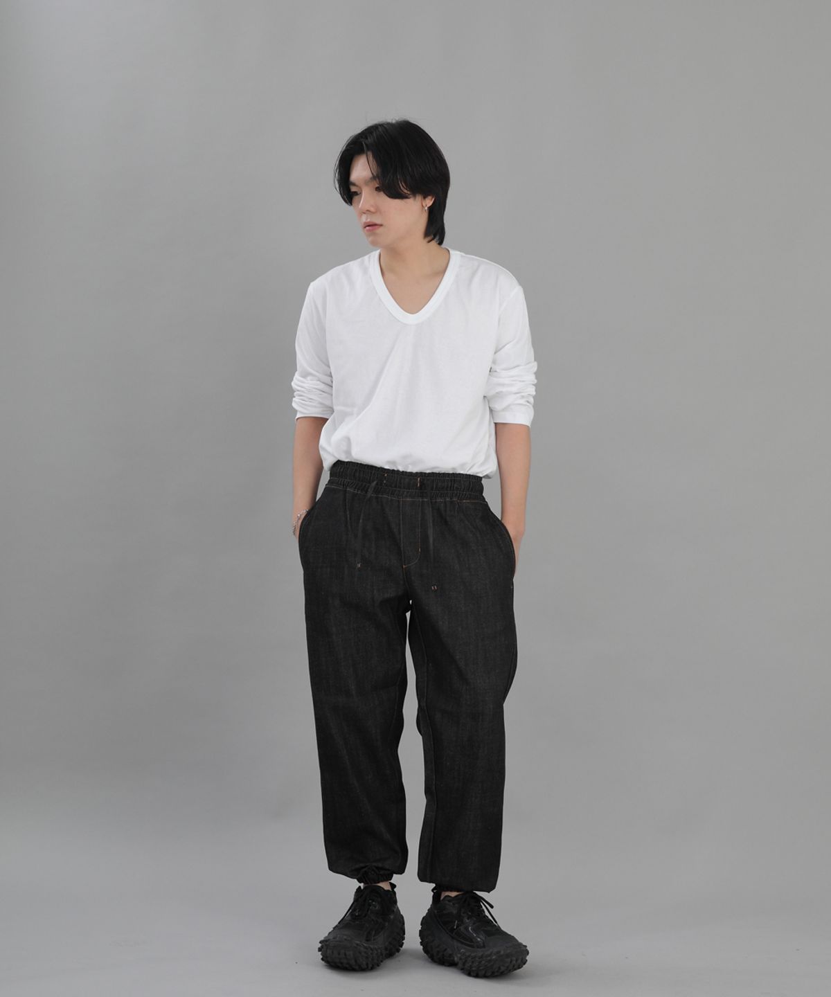 세인트크루(SAINTCREW) 와이드 테이퍼드 조거팬츠 WRG-358 블랙데님 BRS