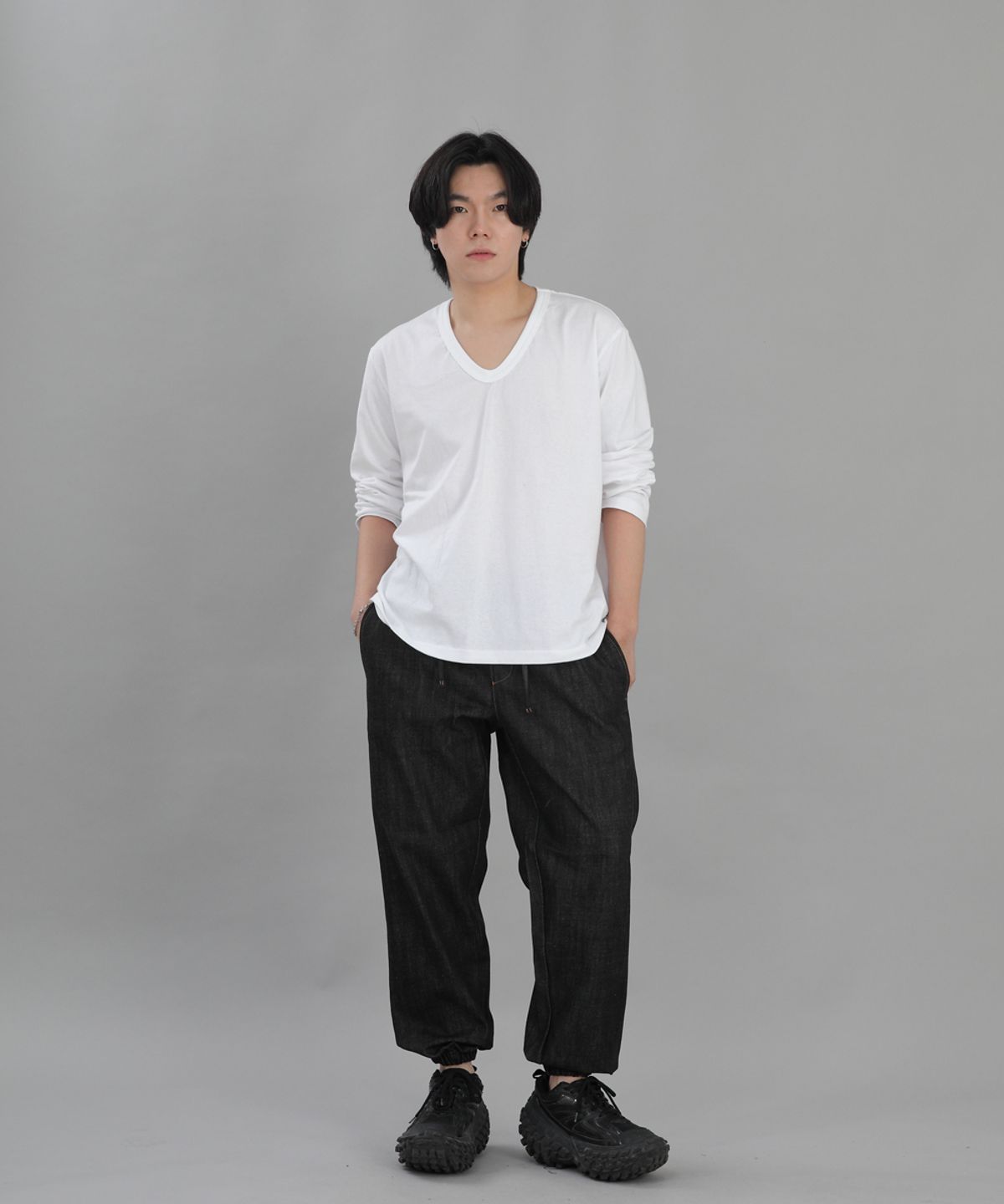 세인트크루(SAINTCREW) 와이드 테이퍼드 조거팬츠 WRG-358 블랙데님 BRS