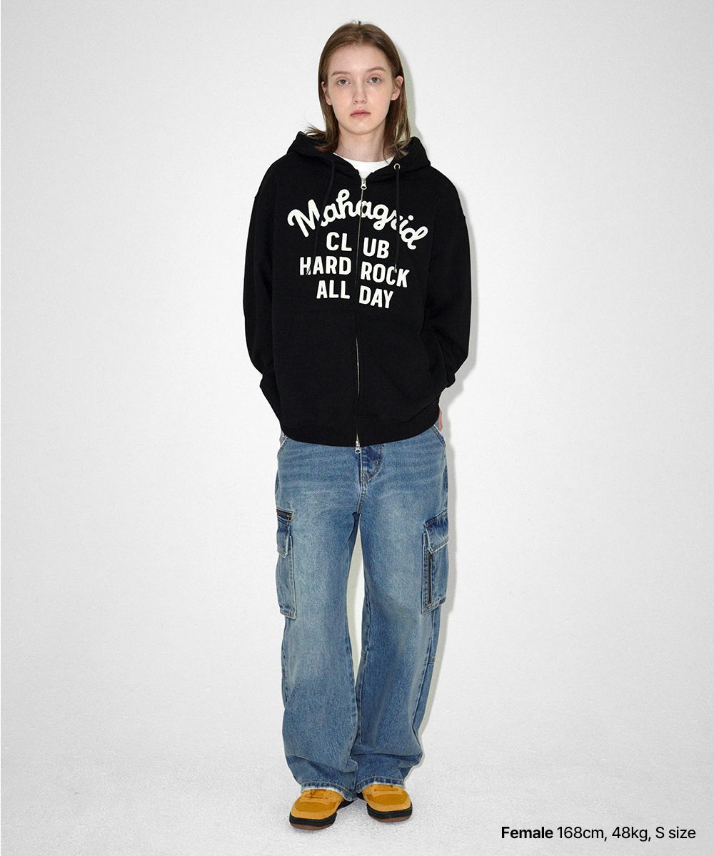 【mahagrid】24FW★ ALL DAY ZIP UP HOODIE BUTTERFLY APPLIQUE HOOD ZIP-UP[BLACK] - MAHAGRID