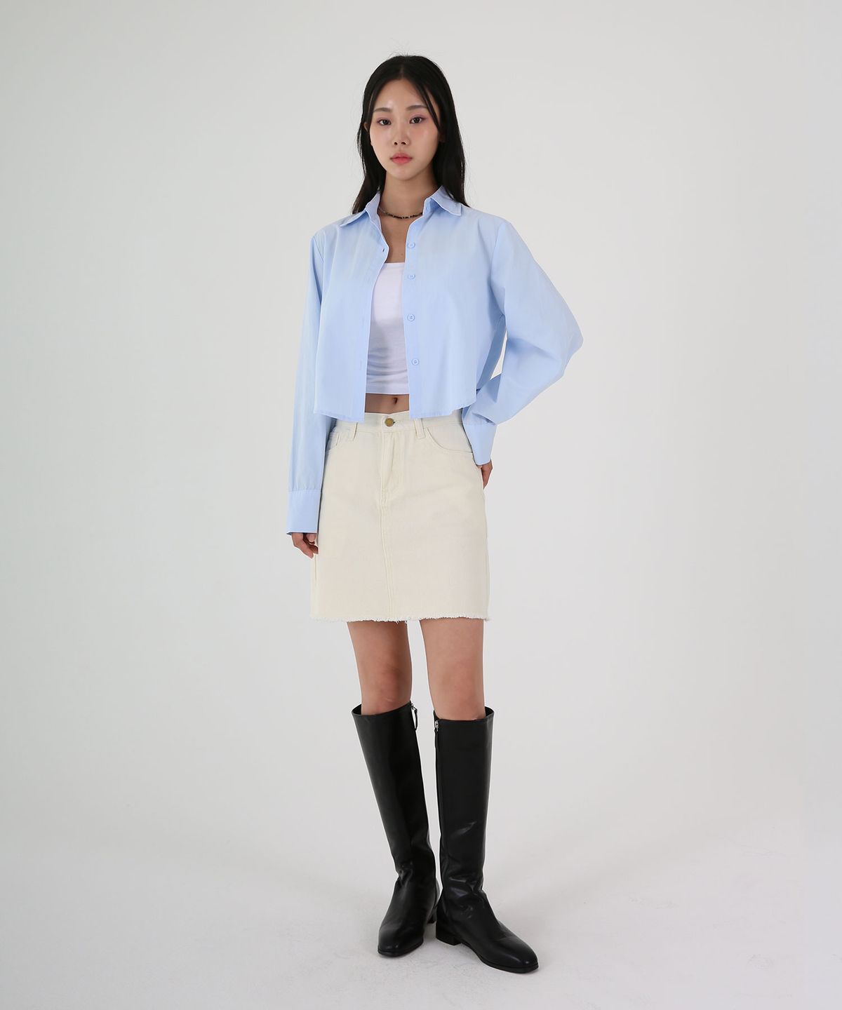 음(UMM) 여자 베이직워싱 크롭셔츠 4COLOR