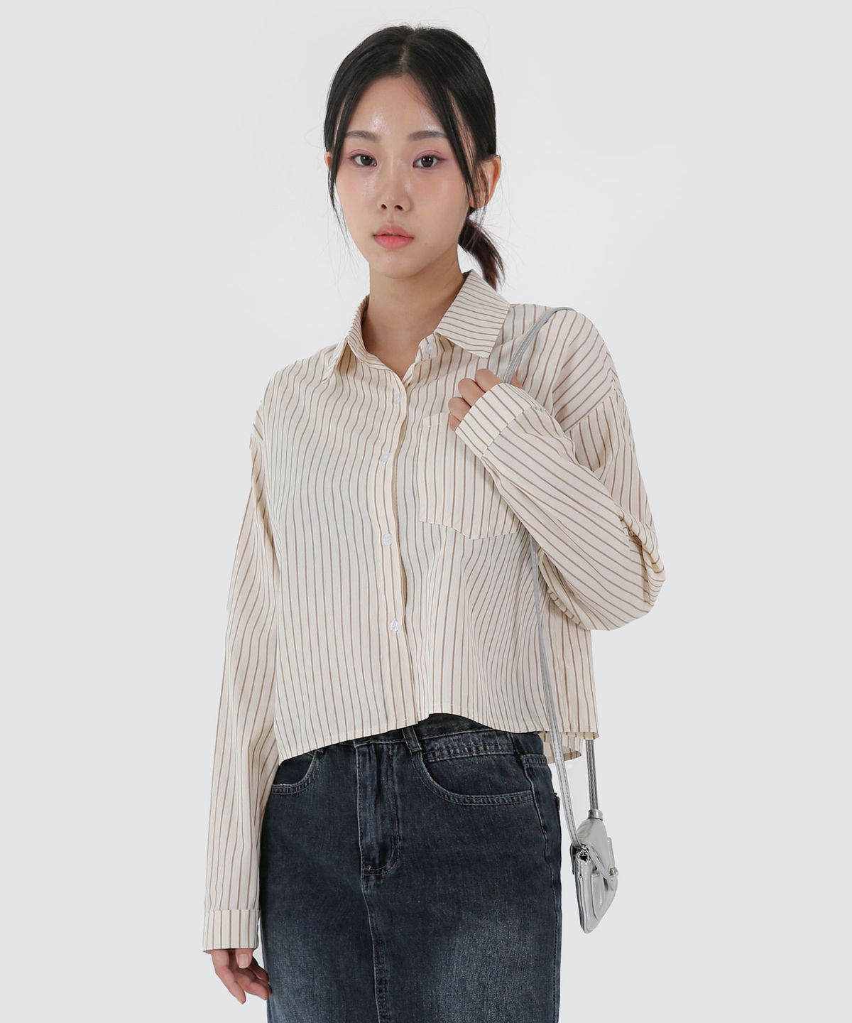 음(UMM) 여자 스트라이프 포켓크롭셔츠 3COLOR