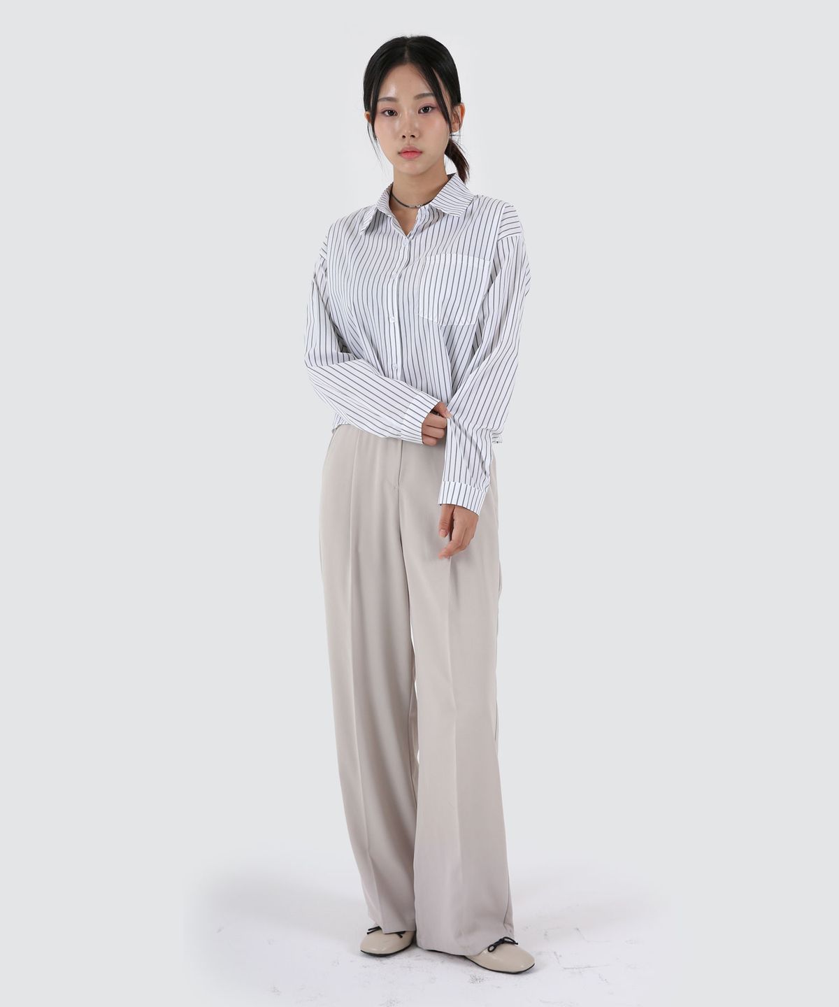 음(UMM) 여자 스트라이프 포켓크롭셔츠 3COLOR