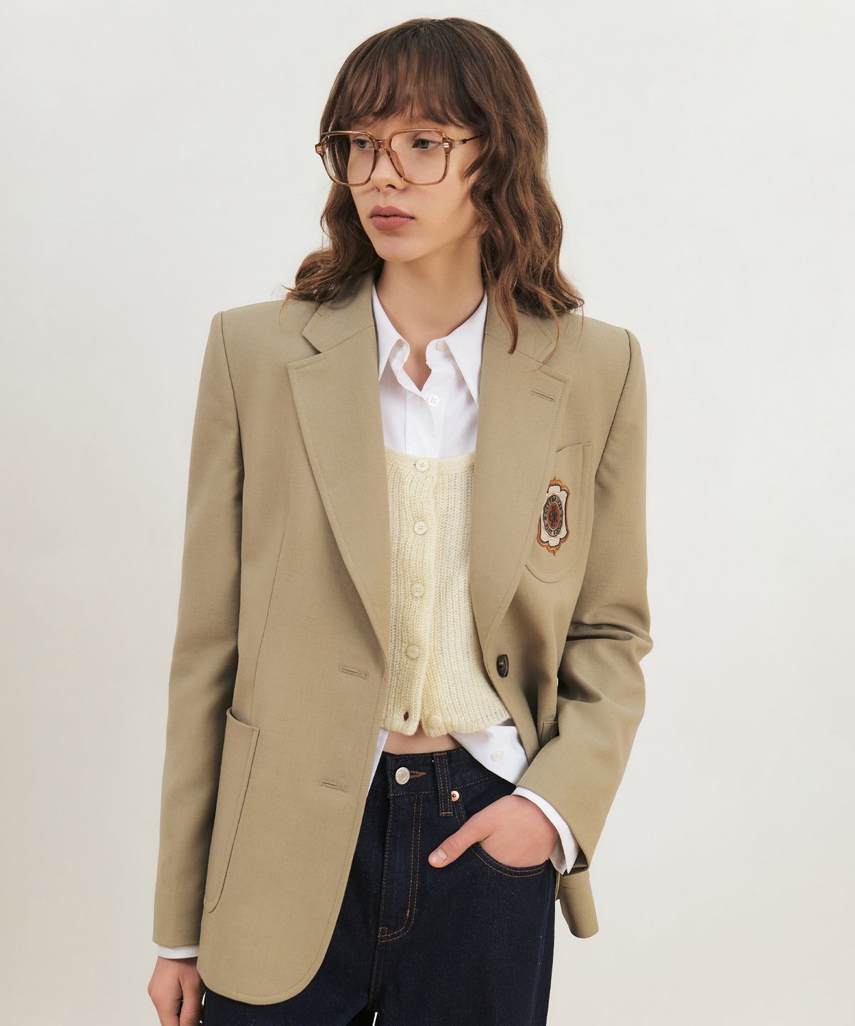 시티브리즈(CITYBREEZE) 울 프레피 와펜 포인트 자켓_BEIGE