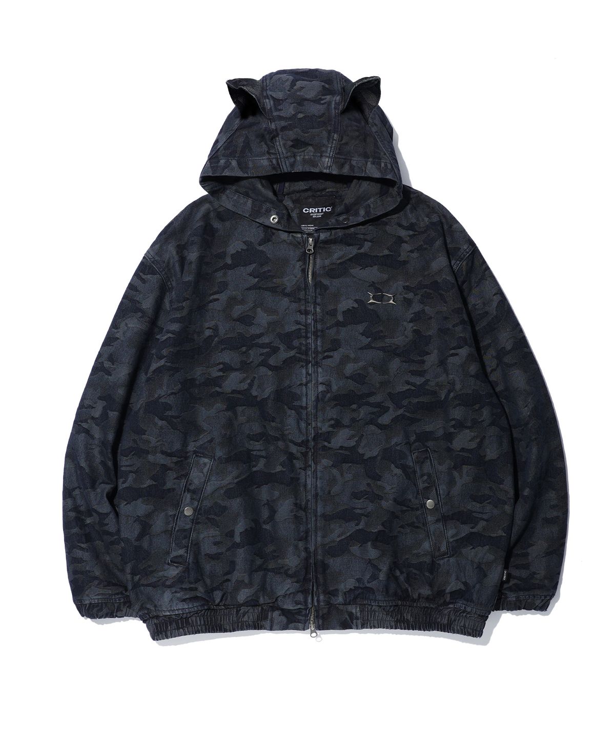 크리틱(CRITIC) DEVIL EARS CAMO WASHING SET UP DENIM HOODY ZIP UP BLACK
