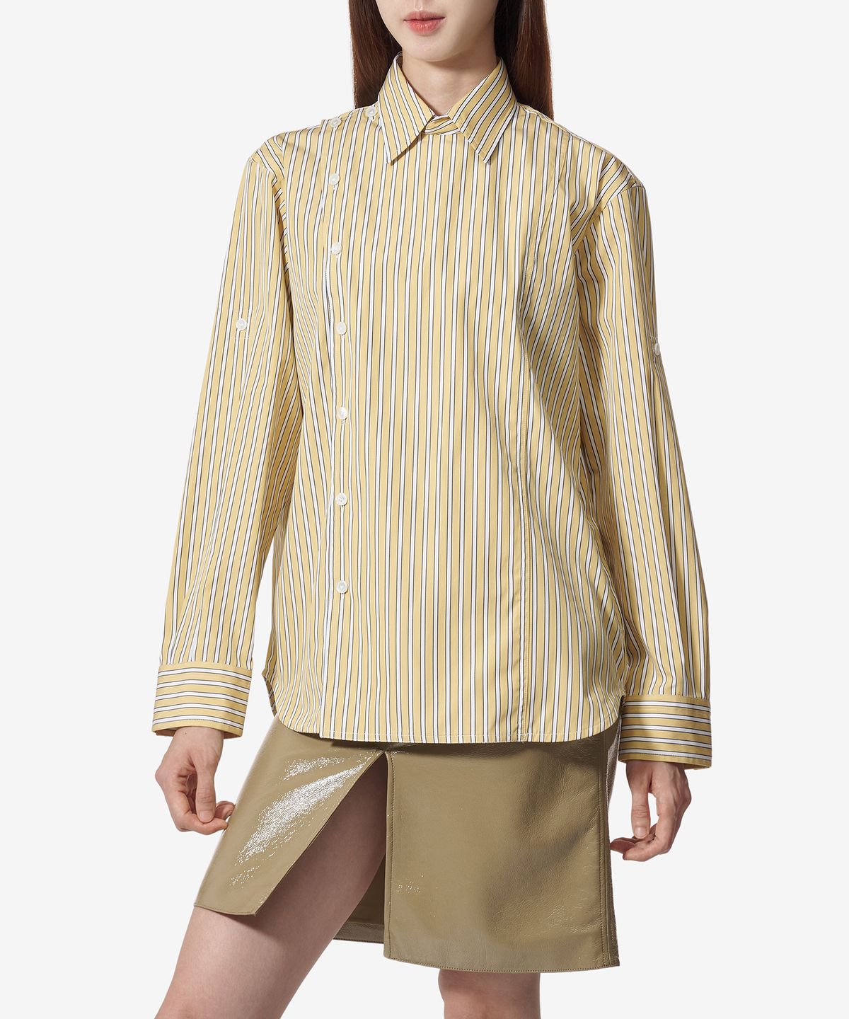 보테가베네타(BOTTEGA VENETA) 스트라이프 포플린 셔츠 - 옐로우 화이트 / 791431V4D407300