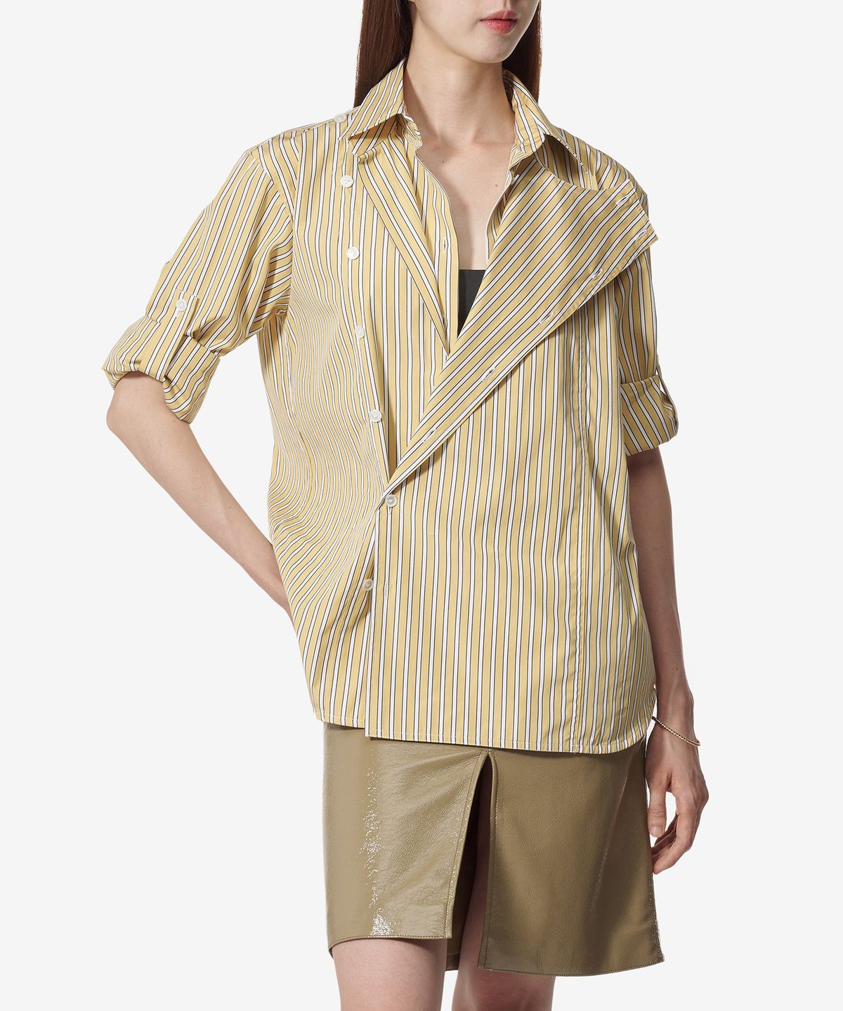 보테가베네타(BOTTEGA VENETA) 스트라이프 포플린 셔츠 - 옐로우 화이트 / 791431V4D407300