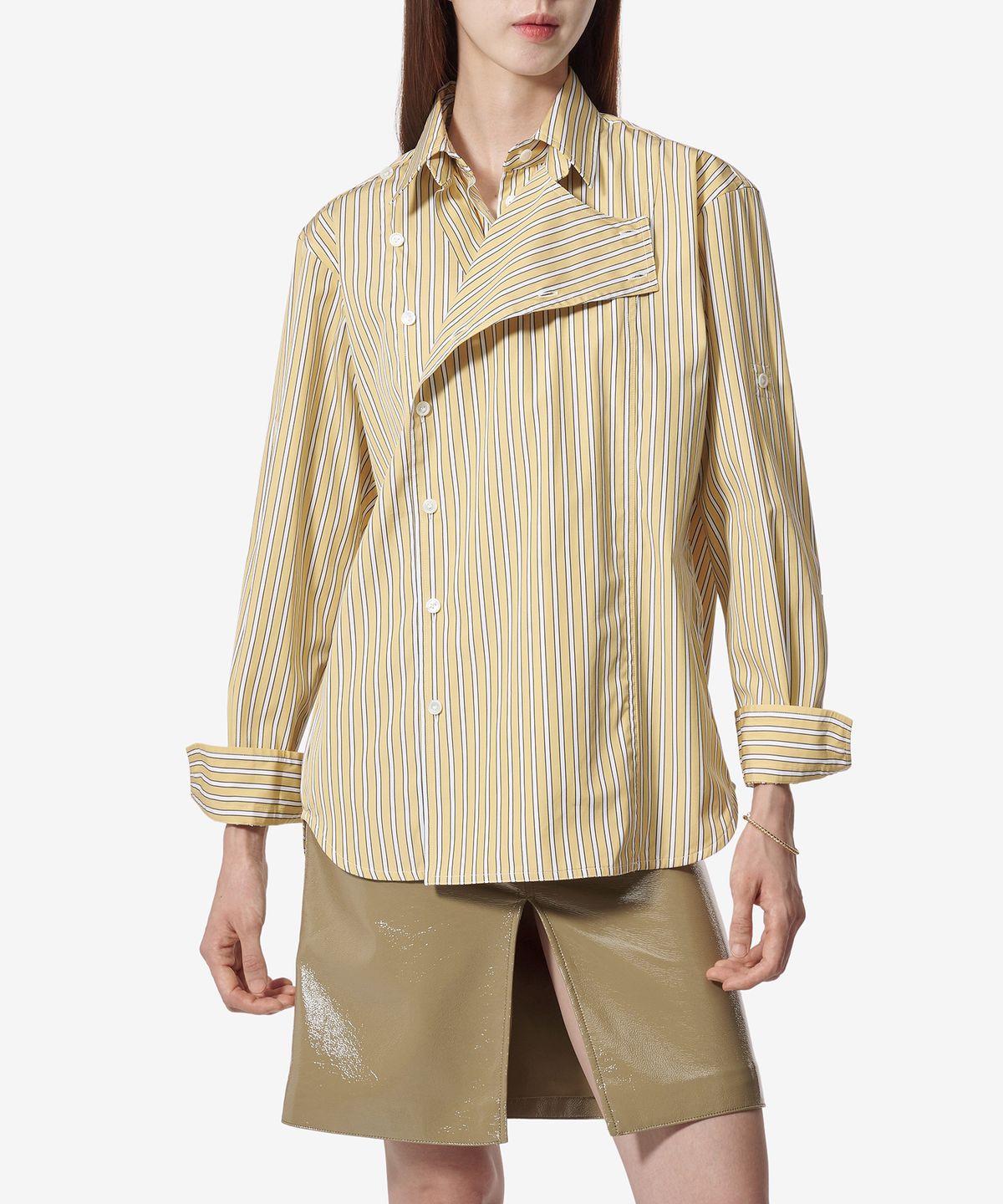 보테가베네타(BOTTEGA VENETA) 스트라이프 포플린 셔츠 - 옐로우 화이트 / 791431V4D407300