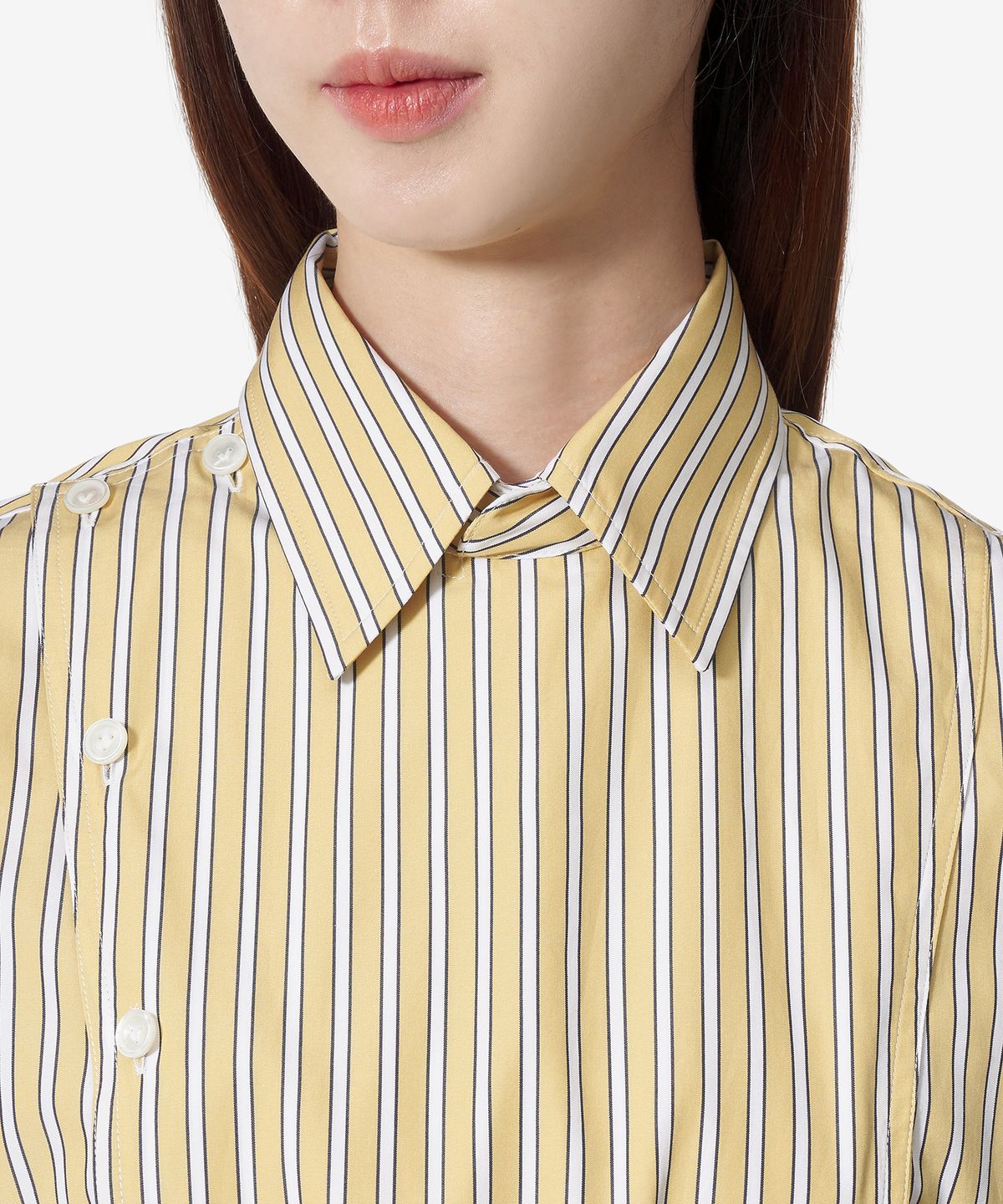 보테가베네타(BOTTEGA VENETA) 스트라이프 포플린 셔츠 - 옐로우 화이트 / 791431V4D407300