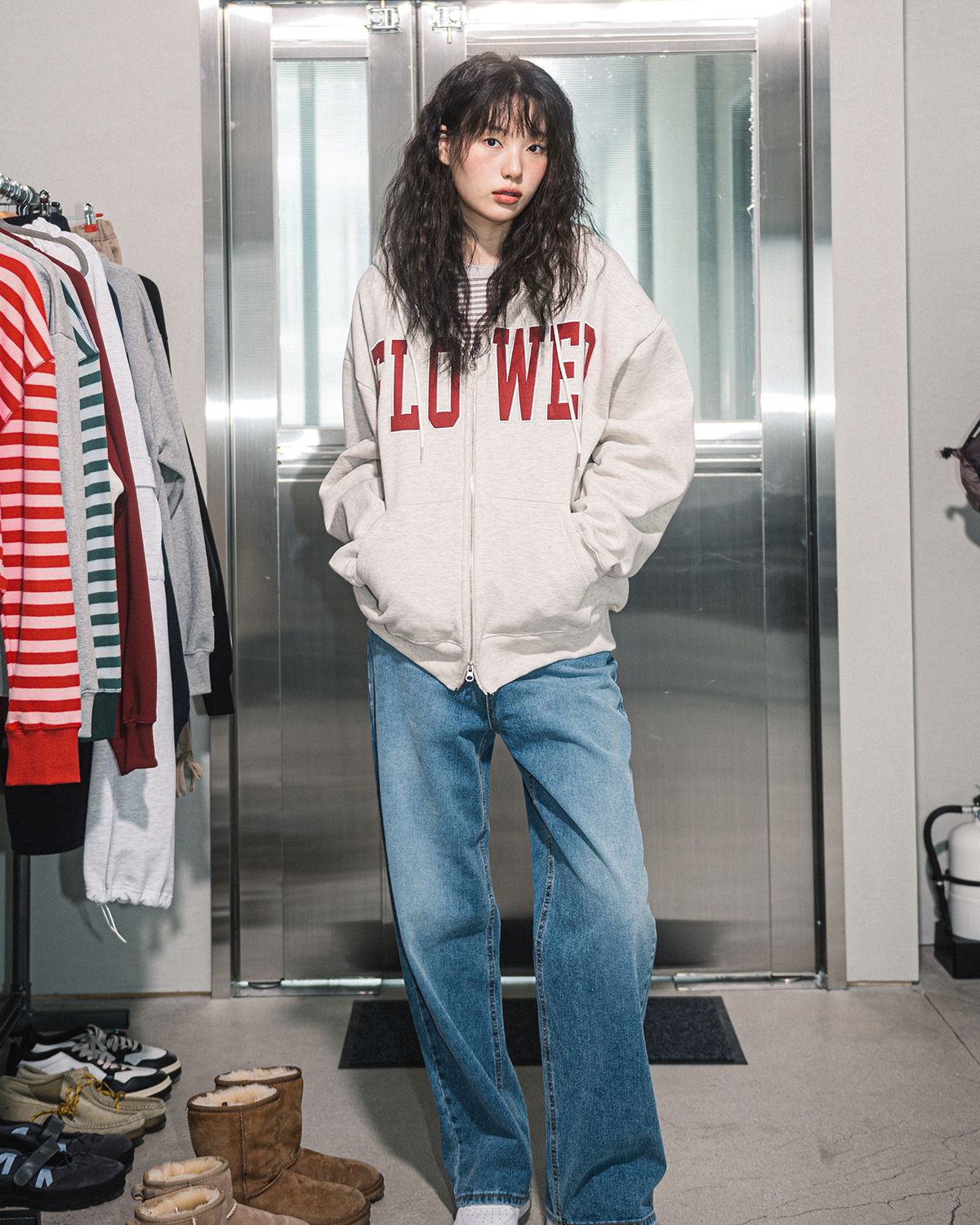 해비즘(HAVISM) FLOWER ZIP UP HOOD(OATMEAL)