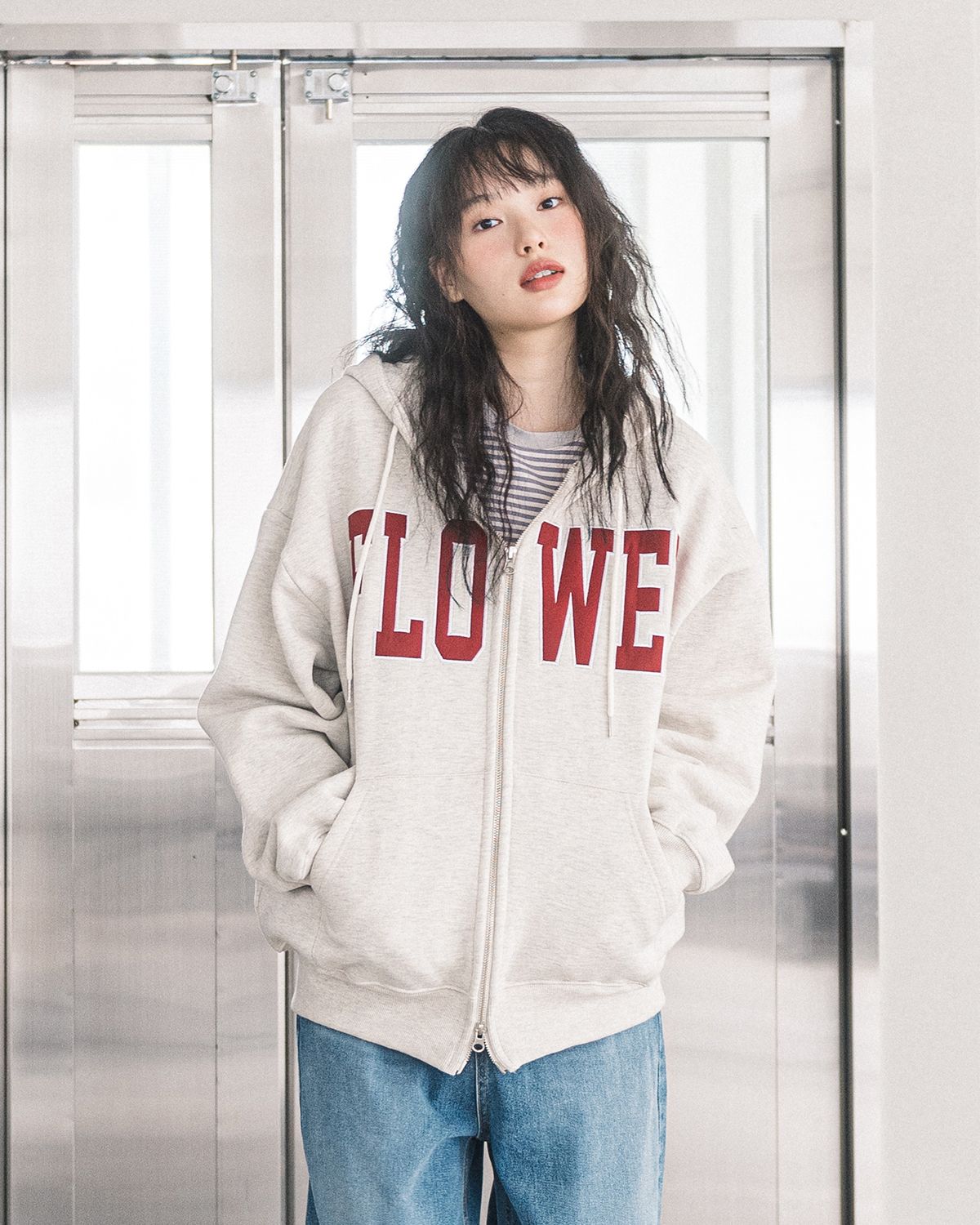 해비즘(HAVISM) FLOWER ZIP UP HOOD(OATMEAL)