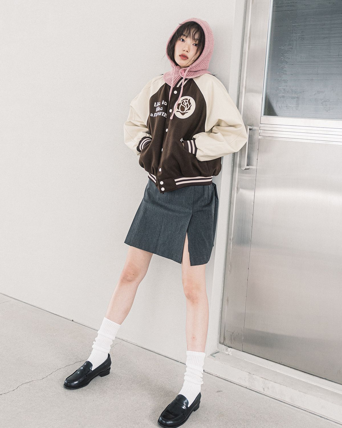 해비즘(HAVISM) ROSE LLF VARSITY JACKET(BROWN)