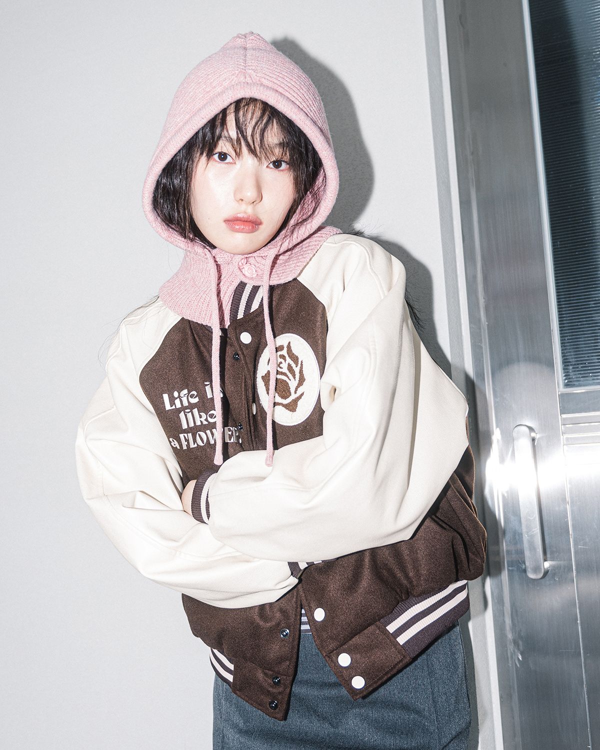해비즘(HAVISM) ROSE LLF VARSITY JACKET(BROWN)