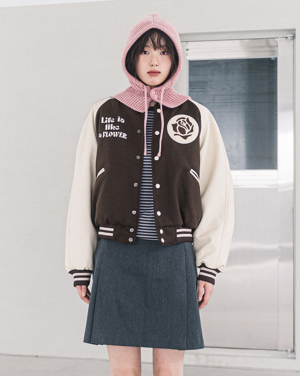 해비즘(HAVISM) ROSE LLF VARSITY JACKET(BROWN)
