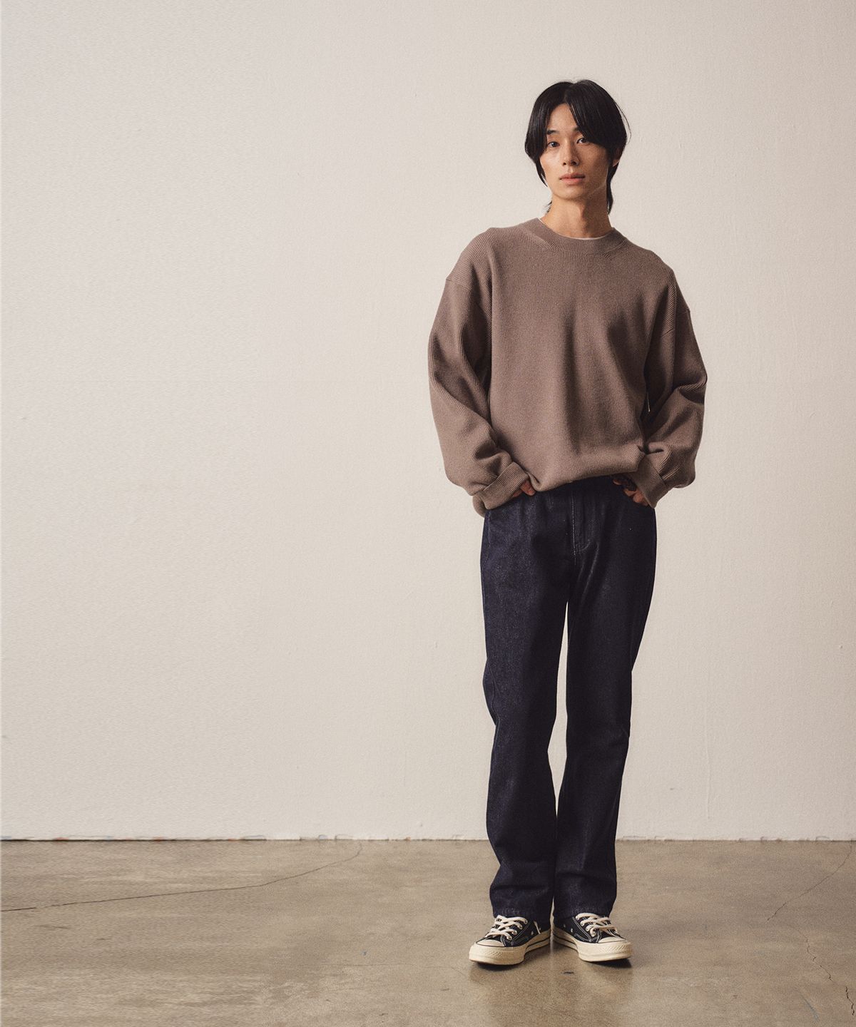이지오(EZIO) LooseFit Basic Knit_Khaki Beige