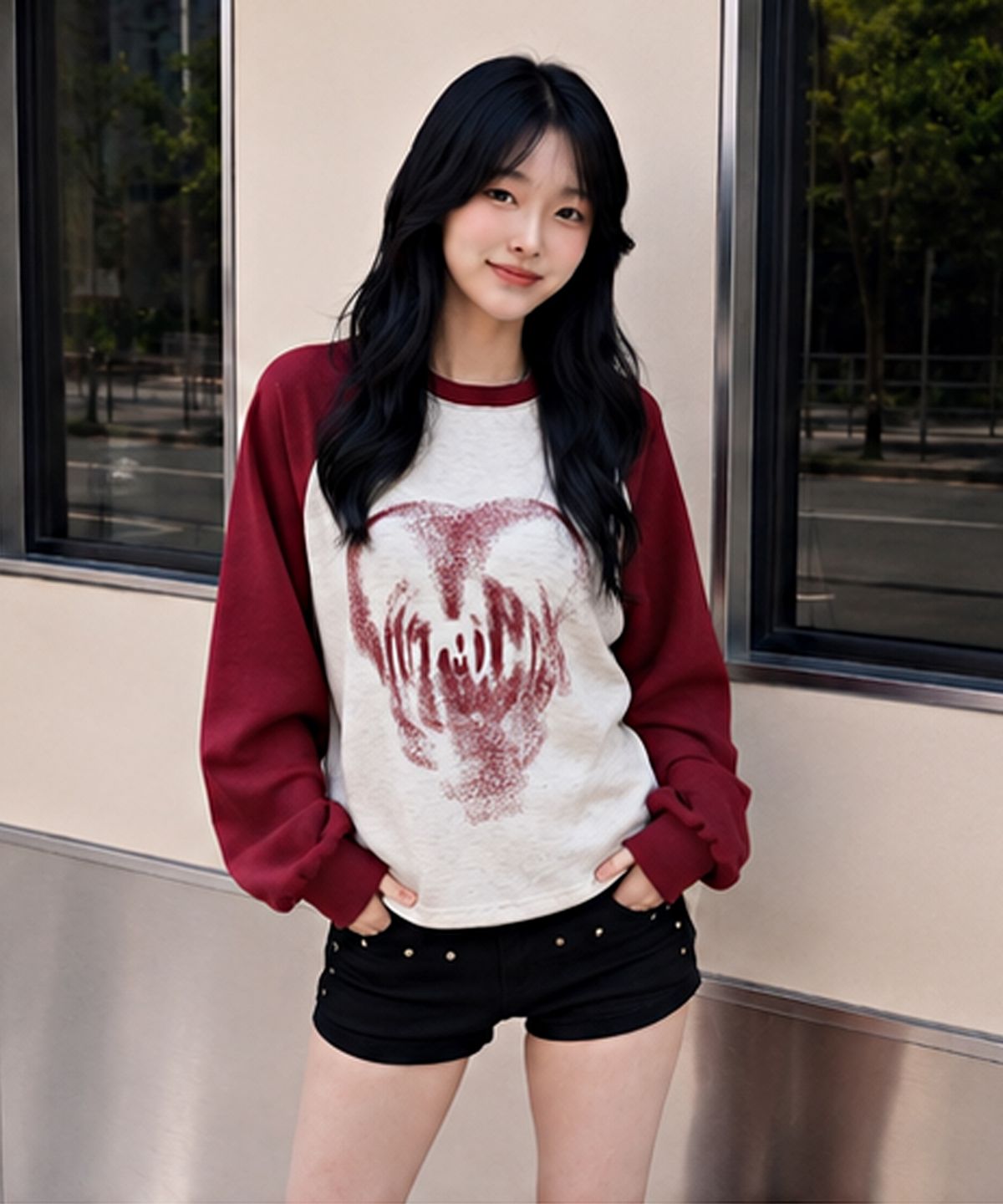어커버(ACOVER) 하트 스프레이 래글런 롱 슬리브 3color