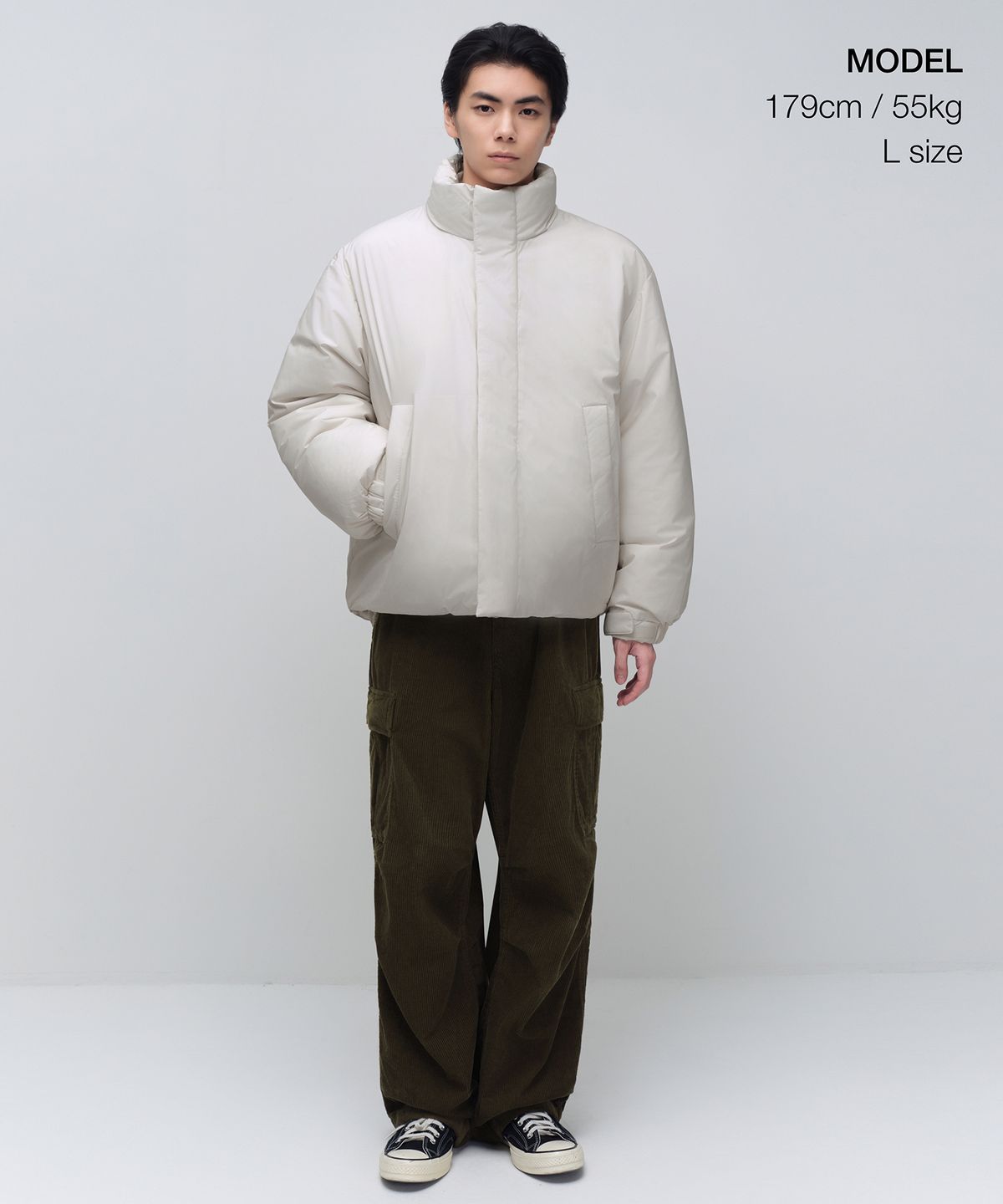 무신사 스탠다드(MUSINSA STANDARD) 데일리 푸퍼 미니멀 숏 패딩 재킷 [더스티 크림]