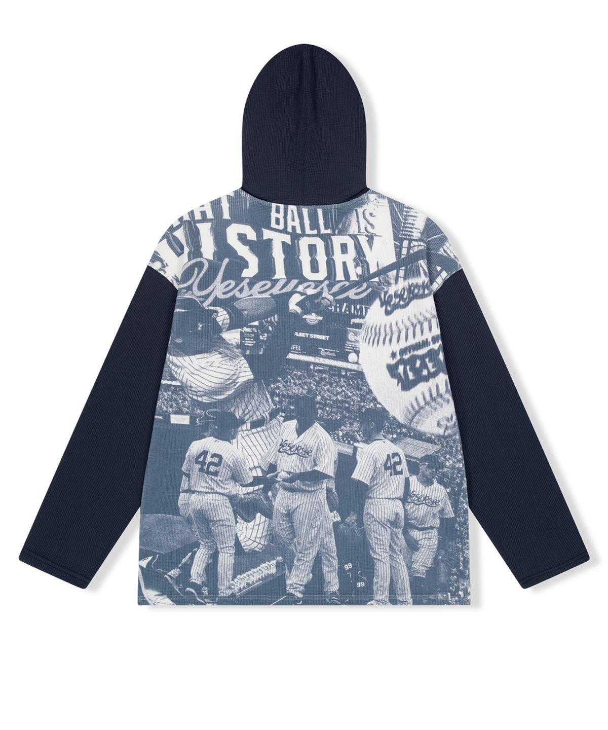 예스아이씨(YESEYESEE) Baseball Waffle Hoodie Navy