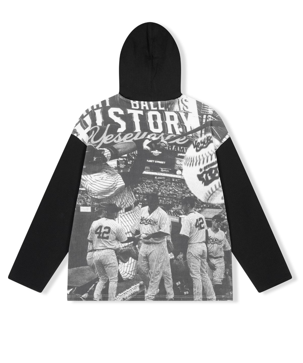 예스아이씨(YESEYESEE) Baseball Waffle Hoodie Black