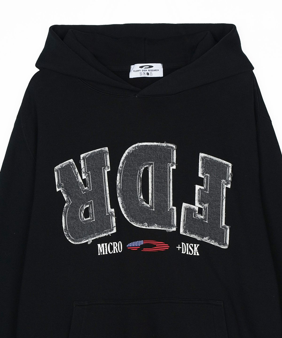 에프디알(FDR) Washing Applique USA Micro Disk Hoodie Black