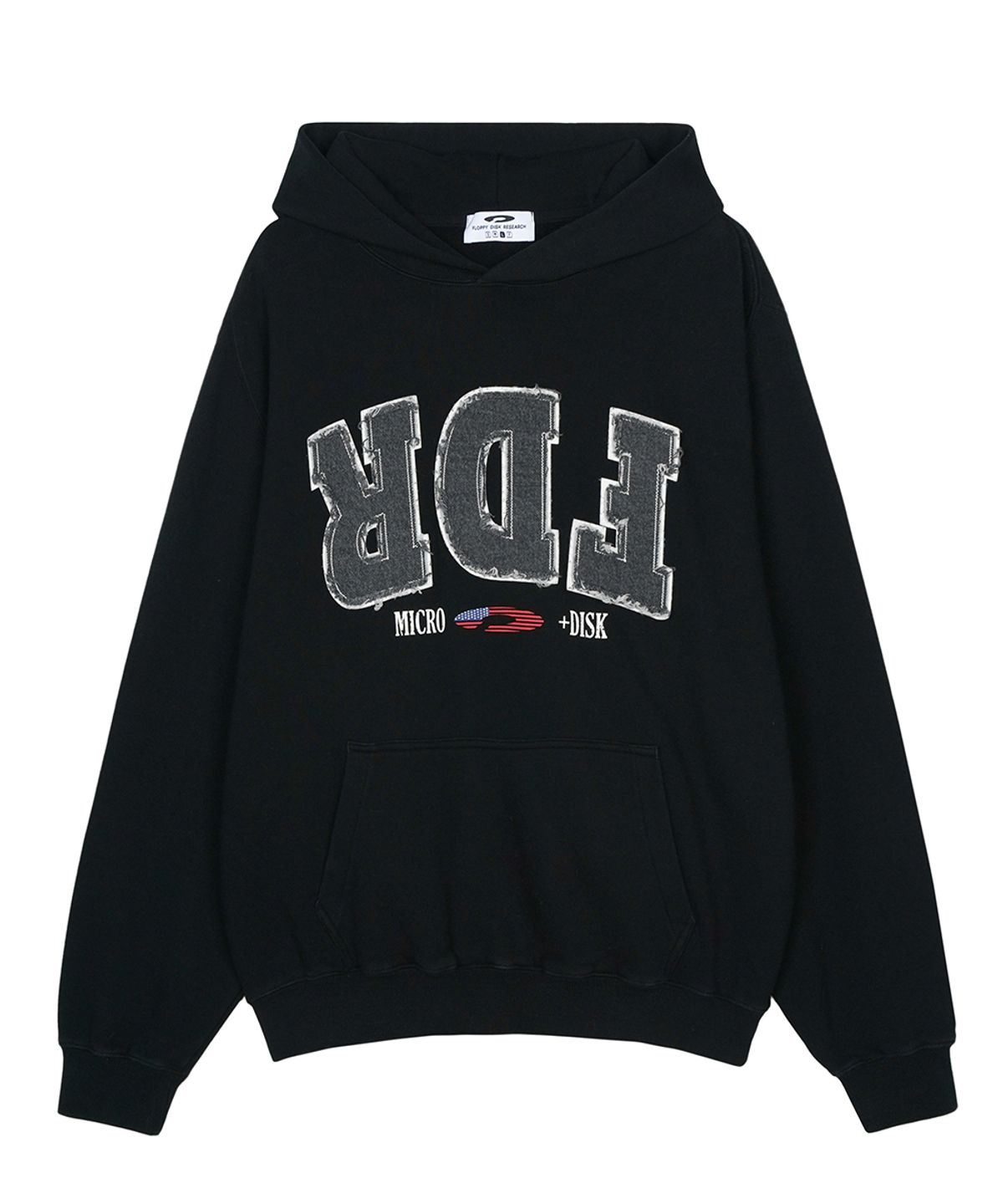 에프디알(FDR) Washing Applique USA Micro Disk Hoodie Black
