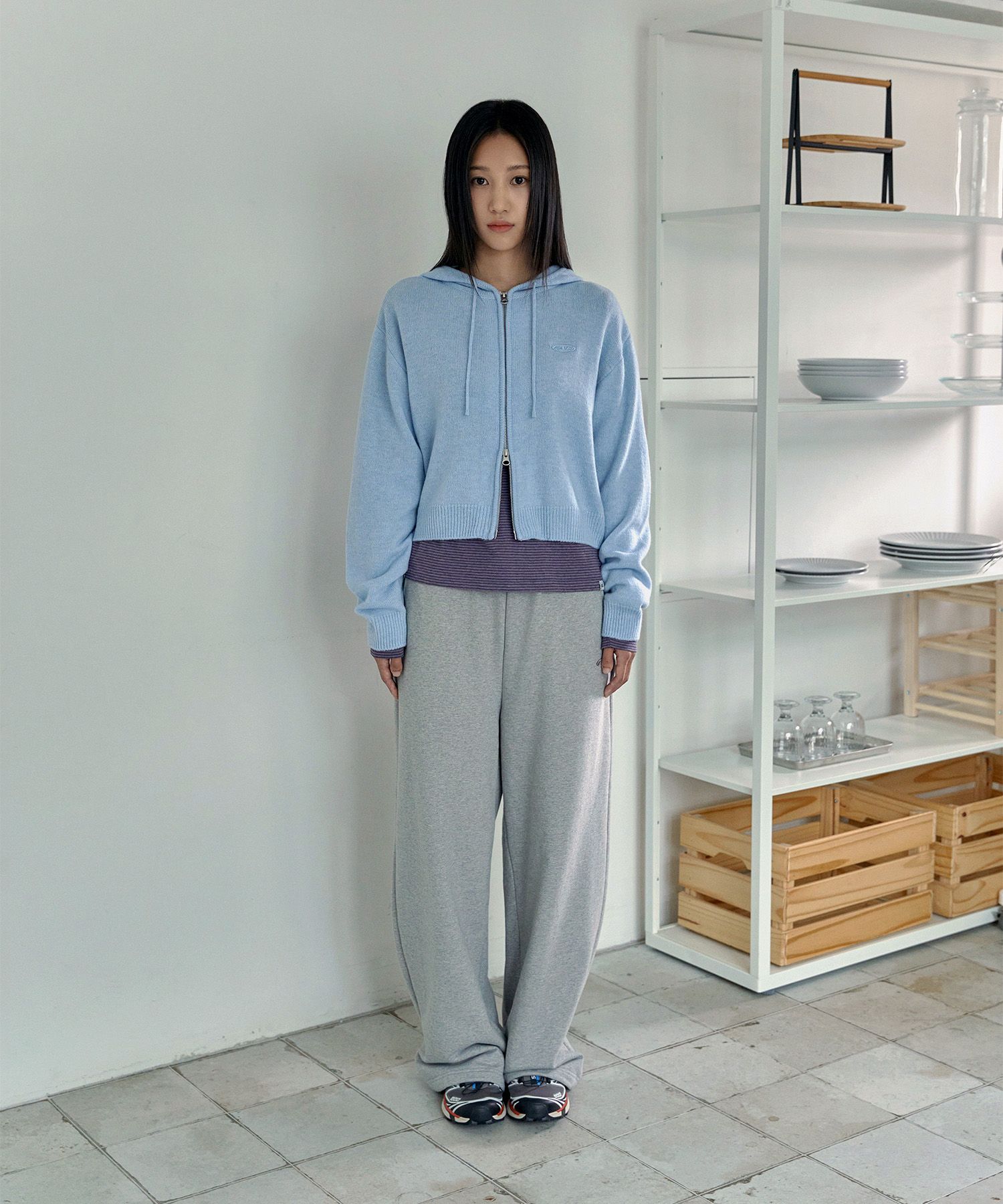 MUSINSA公式 | FAD ニットクロップフードパーカー（スカイブルー）