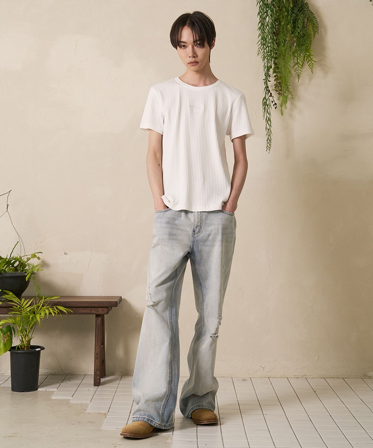 에프디알(FDR) Mans Vintage Flare Fit Denim Jeans Blue