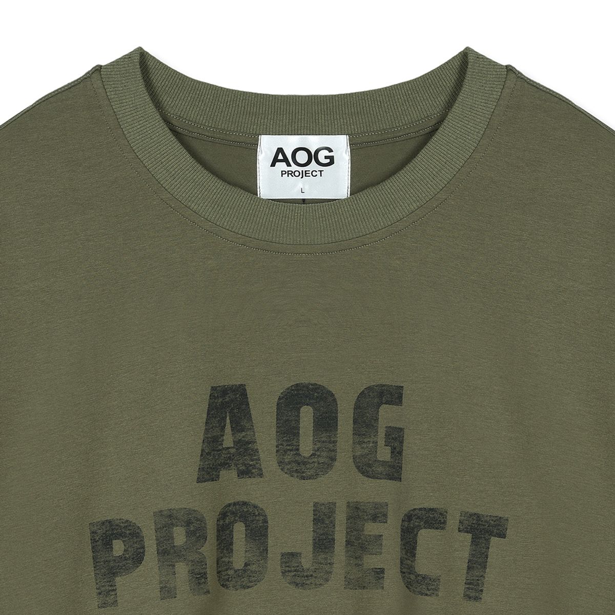 에이오지프로젝트(AOG PROJECT) 빈티지 프린트 오버사이즈 티셔츠 (카키)