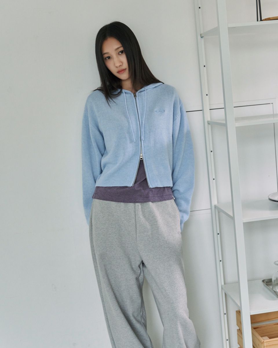 MUSINSA公式 | FAD Knit Crop Hoodie Zip-Up (Sky Blue)