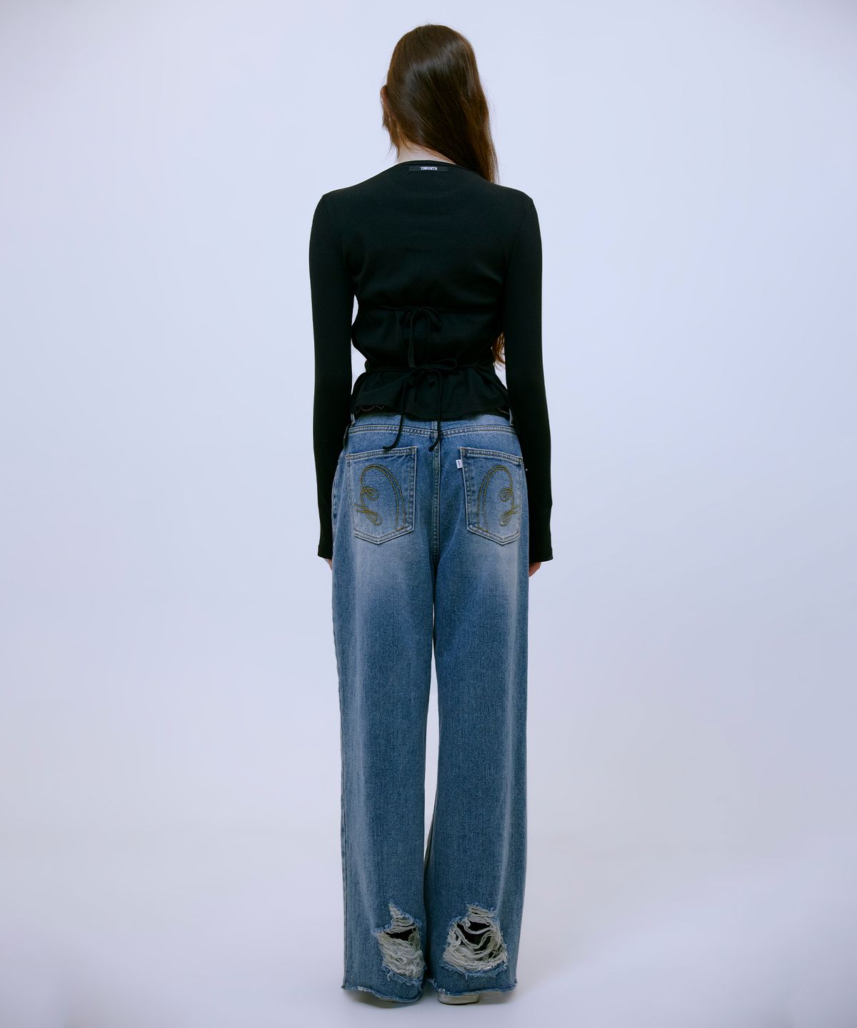 써틴먼스(13MONTH) Distressed Wide Denim Pants (BLUE)