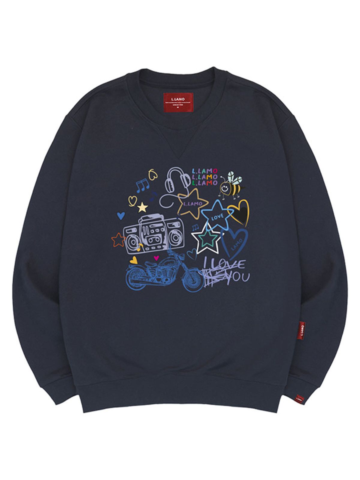 엘라모(LLAMO) 아이러브뮤직 맨투맨 남녀공용 빅사이즈 S~4XL