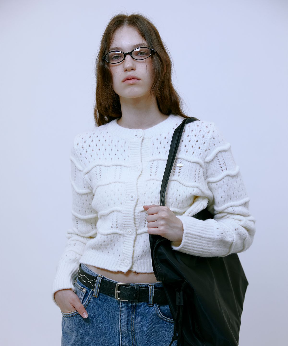 써틴먼스(13MONTH) Wave Crop Knit Cardigan (IVORY)