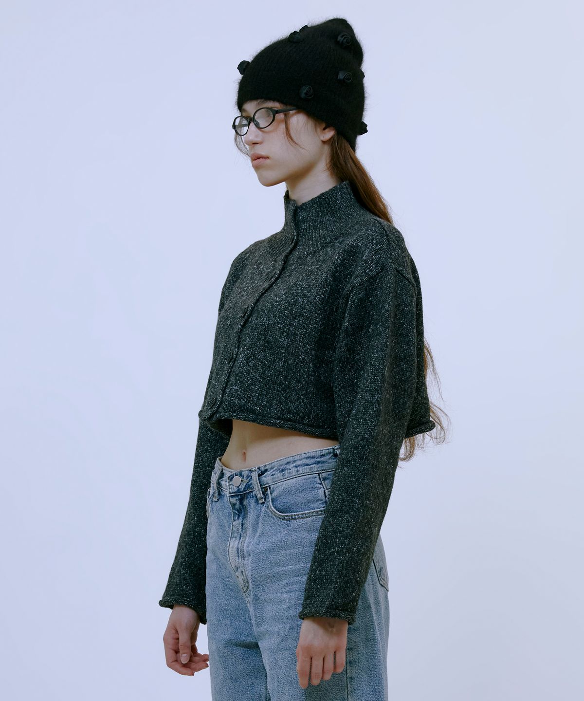 써틴먼스(13MONTH) Boucle Turtleneck Cardigan (CHARCOAL)