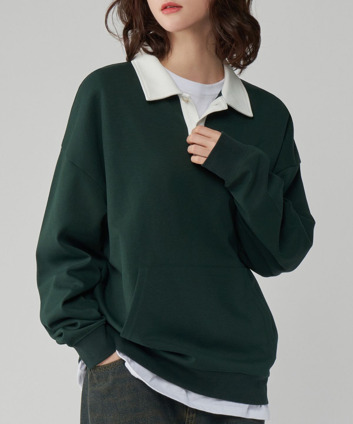 언탭트 스튜디오(UNTAPPED STUDIO) [2PACK]시티보이 오버핏 럭비 카라 맨투맨 스웻 티셔츠 4COLOR