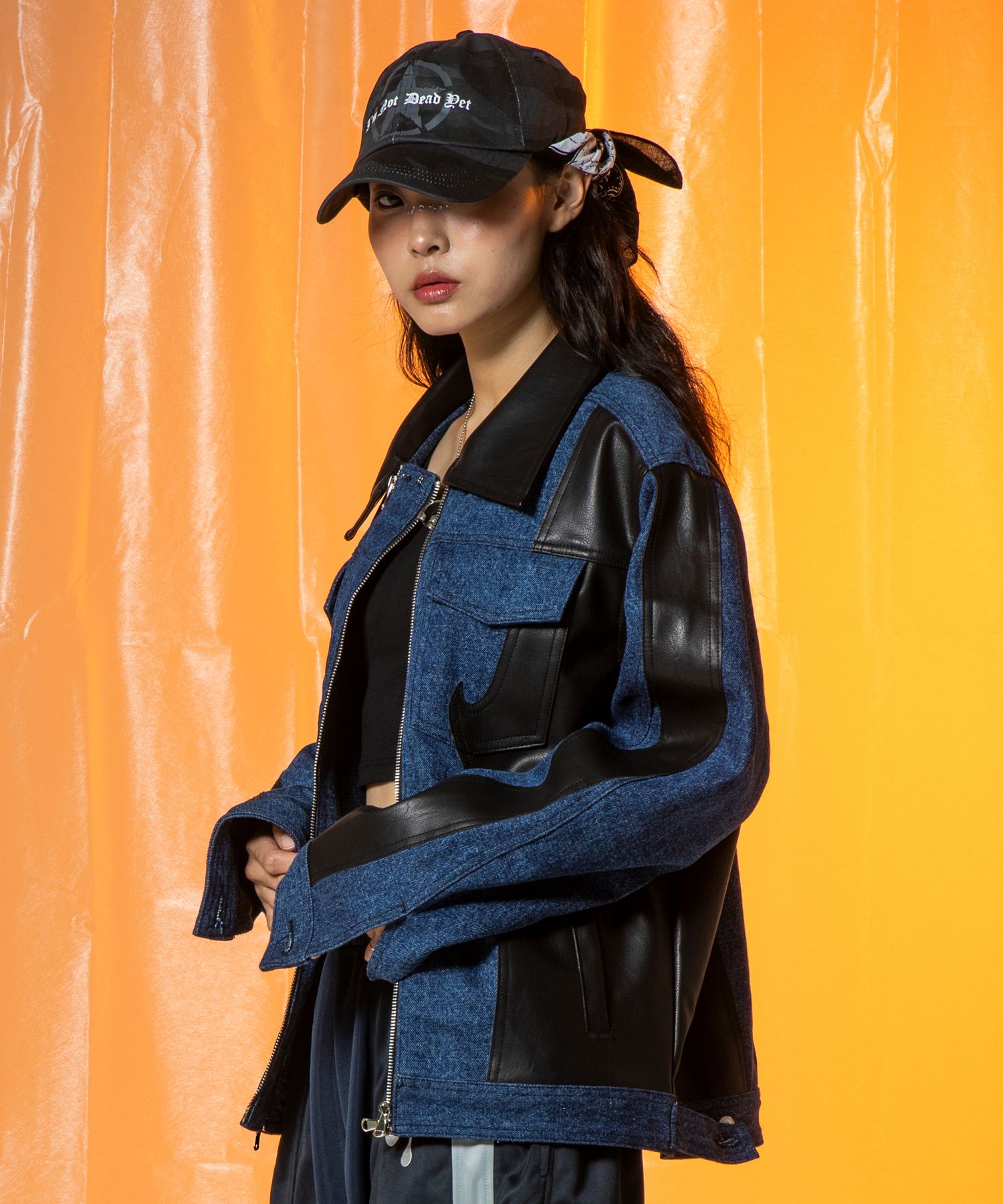 アウターその他 XTONZ XJ123 Leather Incision Denim Jacket BLUEBLACK XJ123 MUSINSA | XTONZ XJ123 Leather Incision Denim Jacket (BLUE/BLACK)