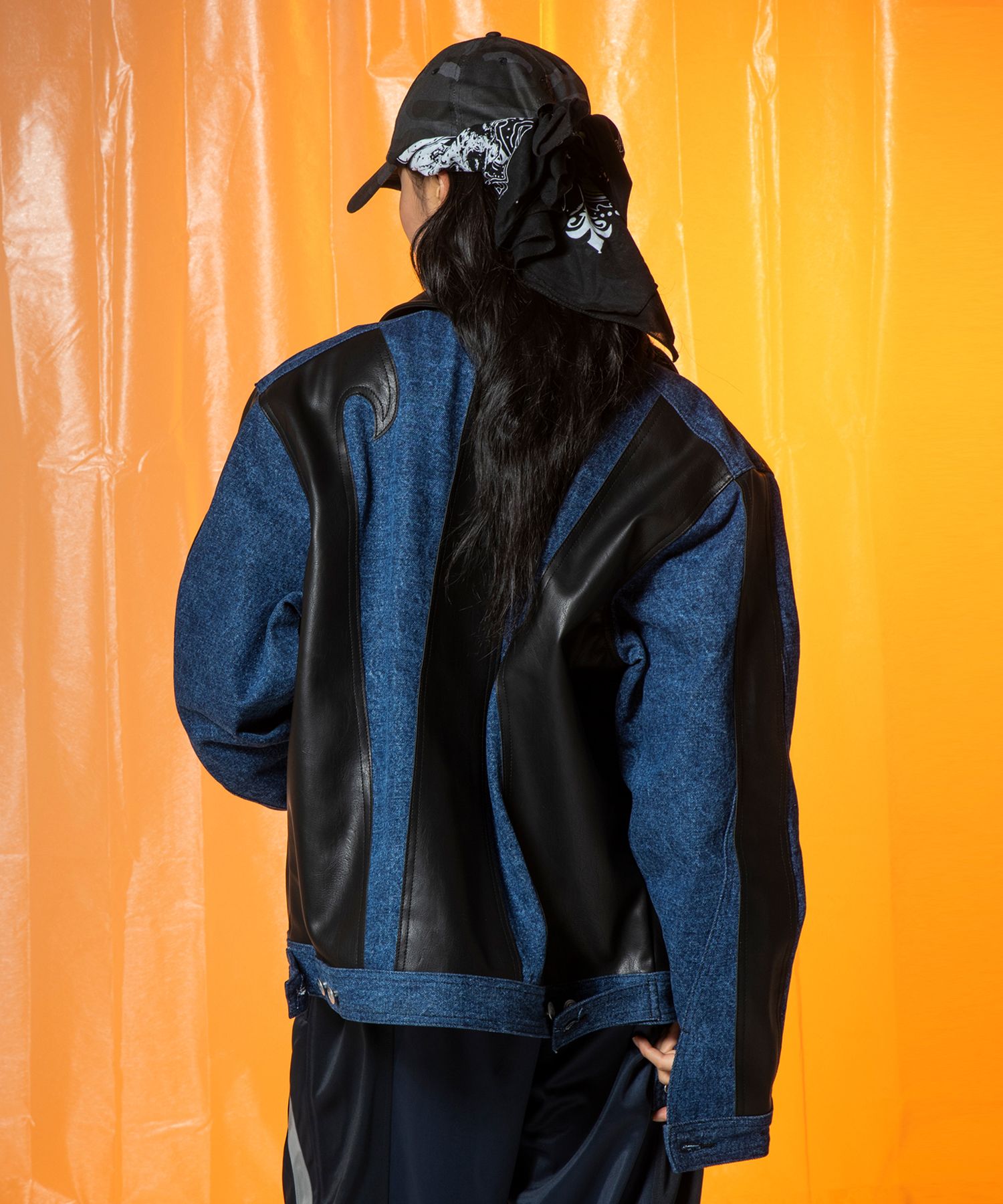 【THE MOZZ】If-Incision Leather Jacket MUSINSA | XTONZ XJ123 Leather Incision Denim Jacket (BLUE/BLACK)