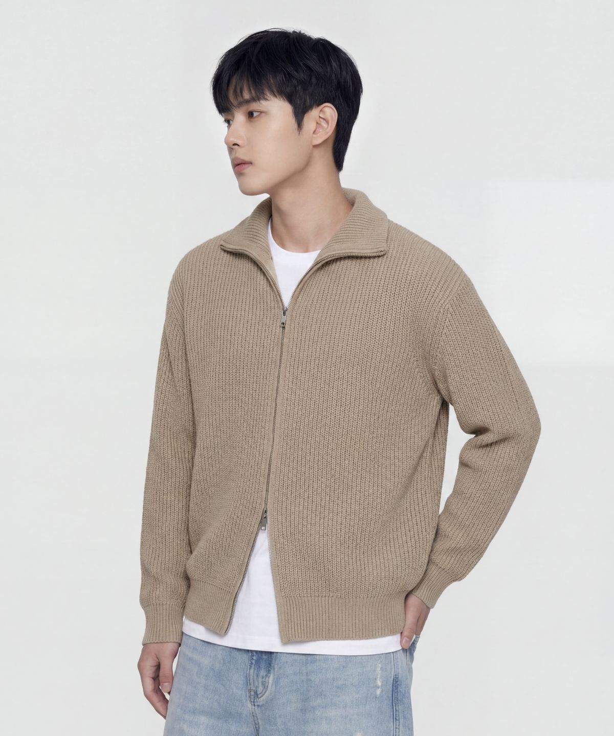 에이지오디(AGOD) 리파인드 투웨이 니트 집업 [베이지]