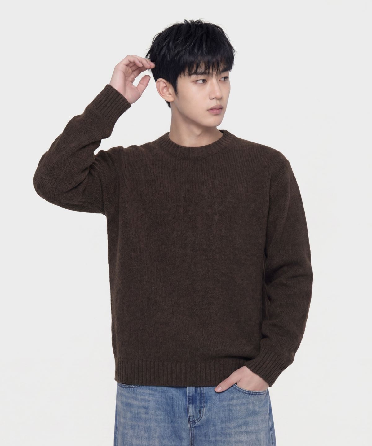 에이지오디(AGOD) 시그니처 데일리 크루넥 니트 [브라운]