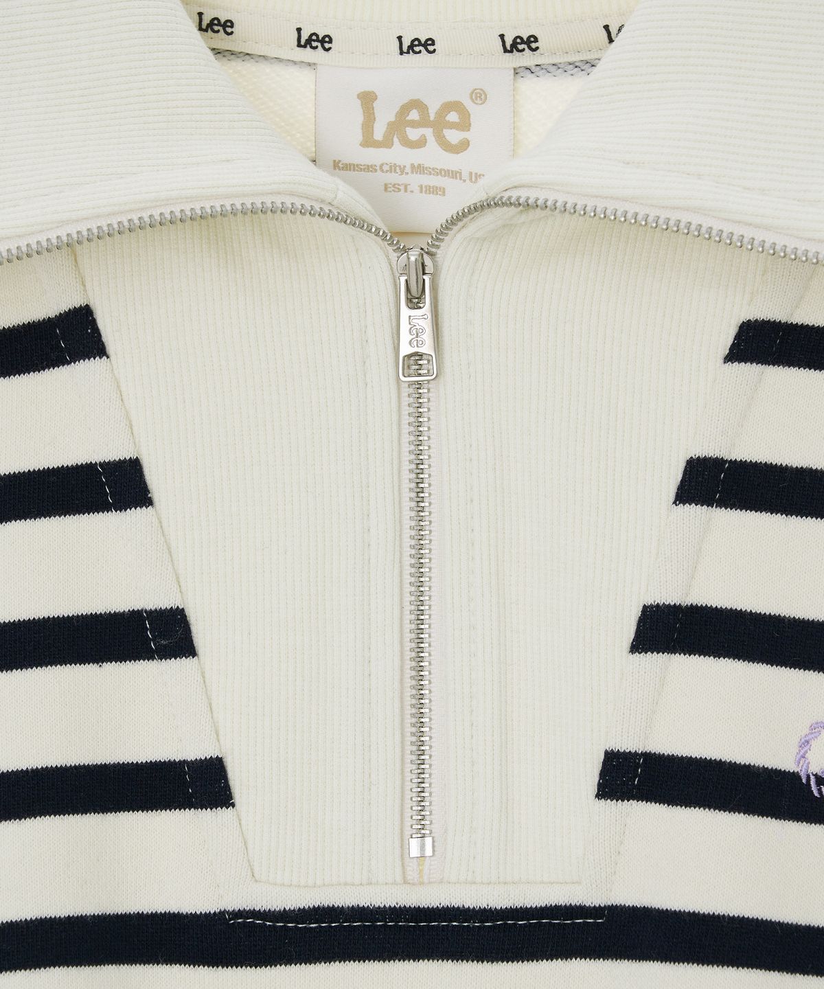 리(LEE) 우먼 하프 집업 크롭 맨투맨 아이보리