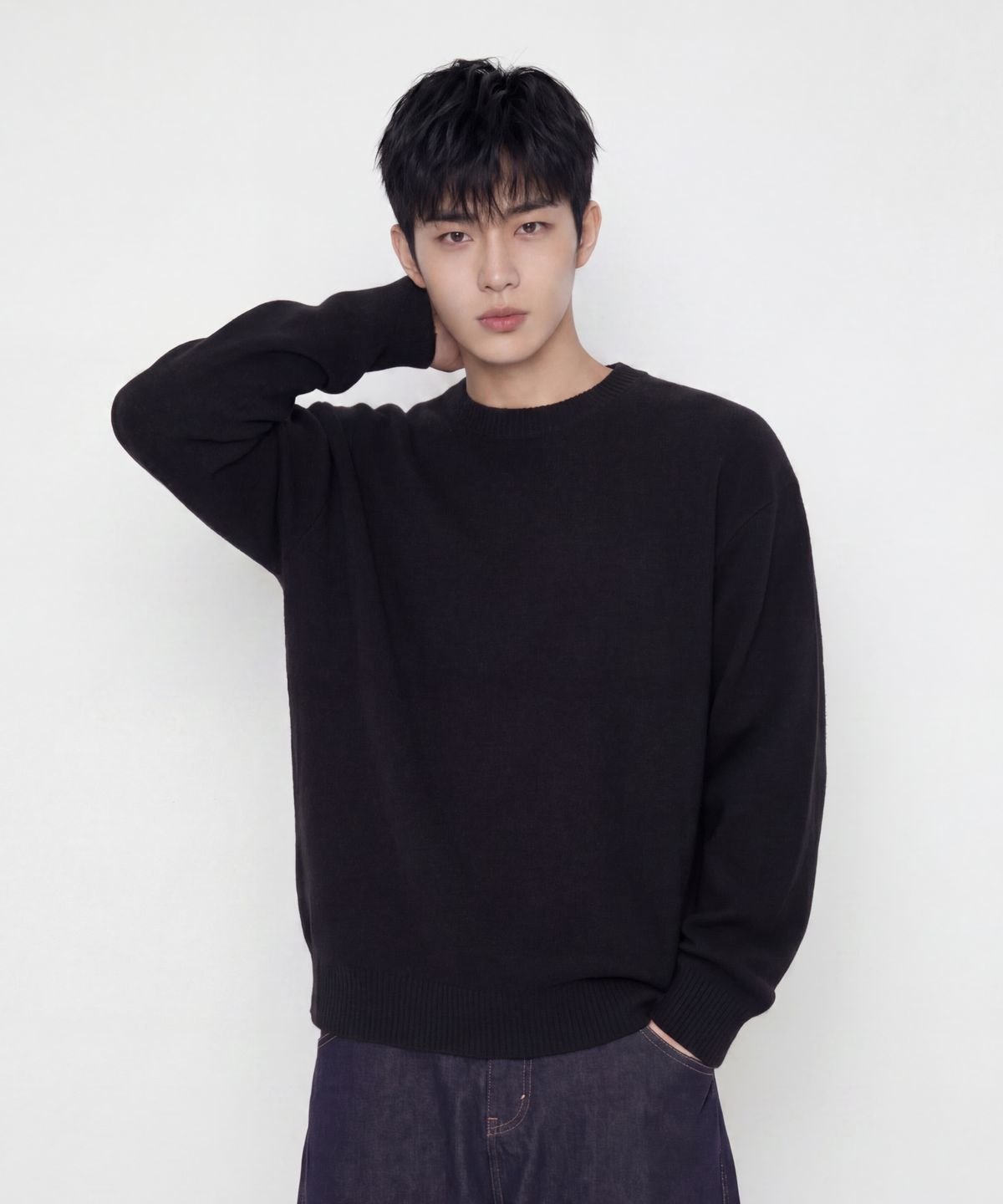 에이지오디(AGOD) 시그니처 데일리 크루넥 니트 [블랙]
