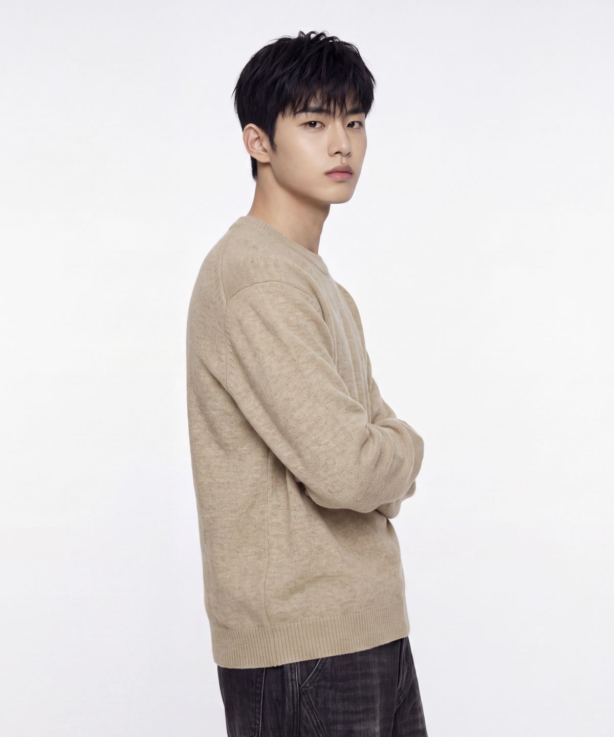 에이지오디(AGOD) 시그니처 데일리 크루넥 니트 [베이지]