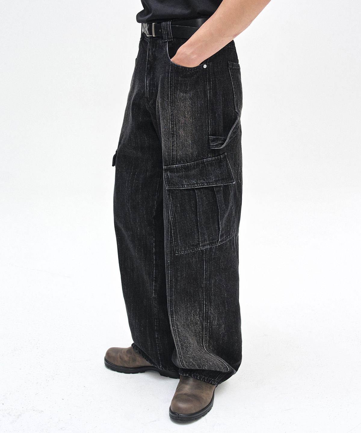 데케트(DECET) Cargo Carpenter Wide Jeans DCPT042BlackA