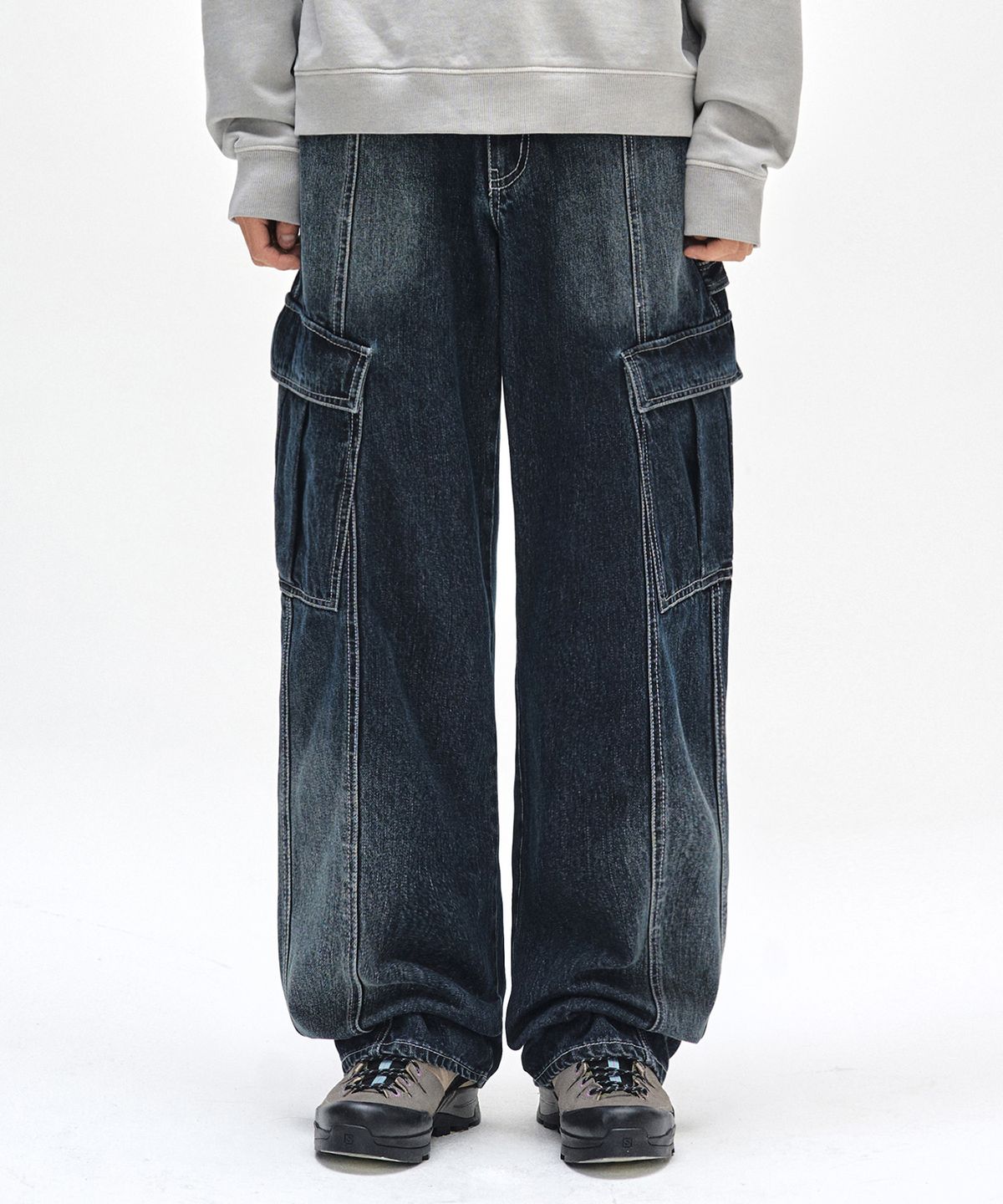 데케트(DECET) Cargo Carpenter Wide Jeans DCPT042DBlueA